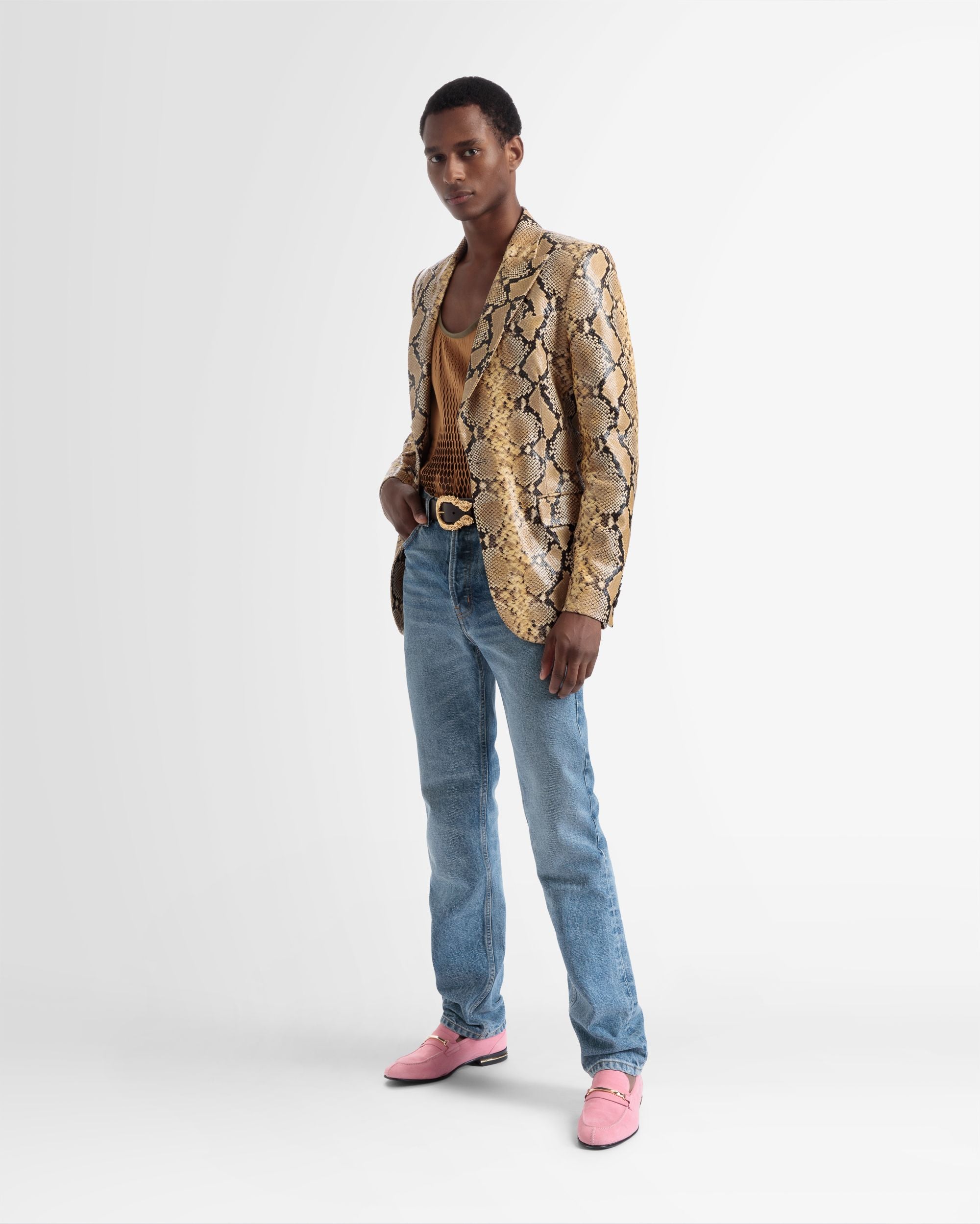 Blazer Droit En Cuir Doré - Homme - Bally - 01