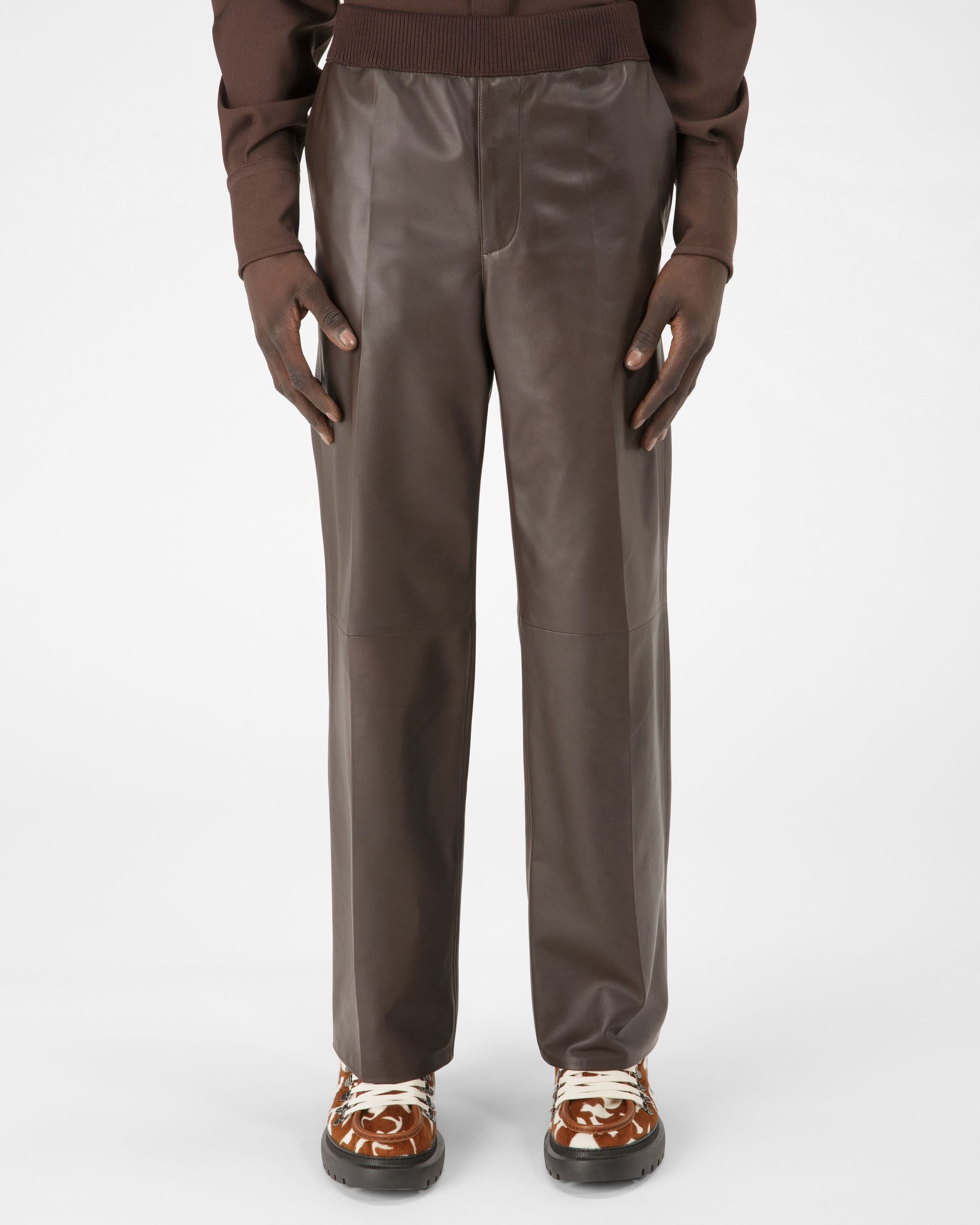 Pantalon En Cuir Brun Ébène - Homme - Bally - 01