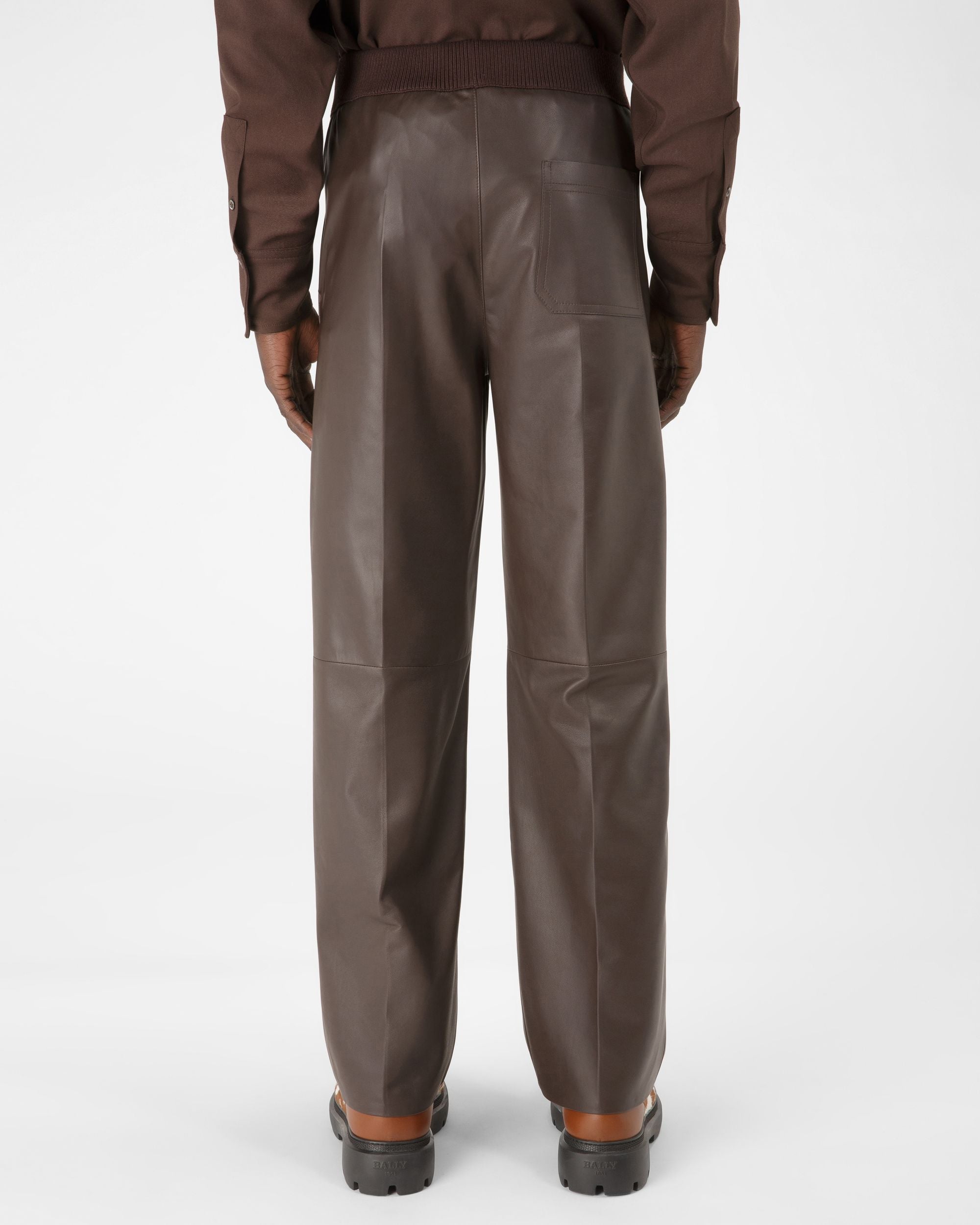 Pantalon En Cuir Brun Ébène - Homme - Bally - 03