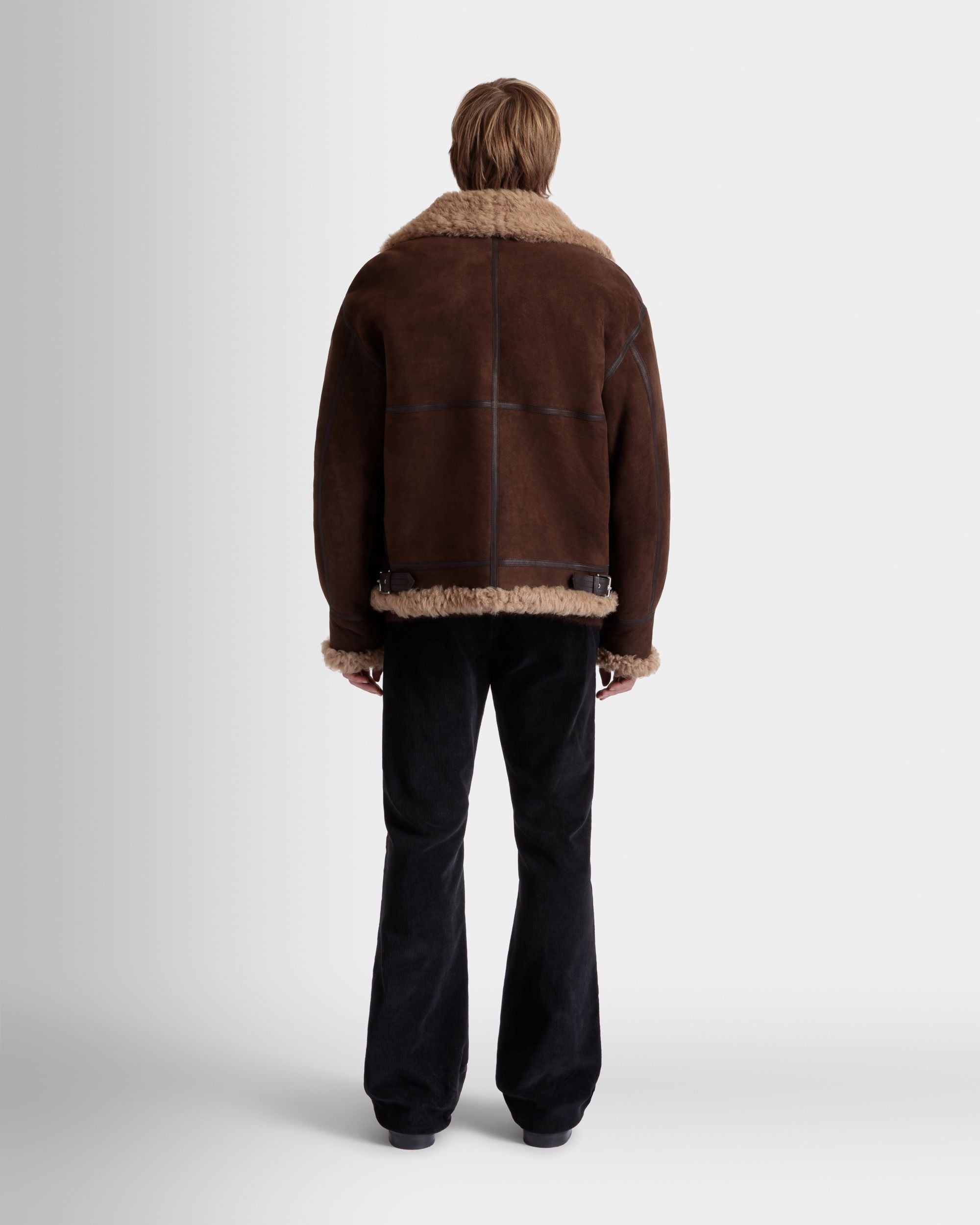 Blouson Aviateur En Mouton Retourné Marron Et Beige - Homme - Bally - 06