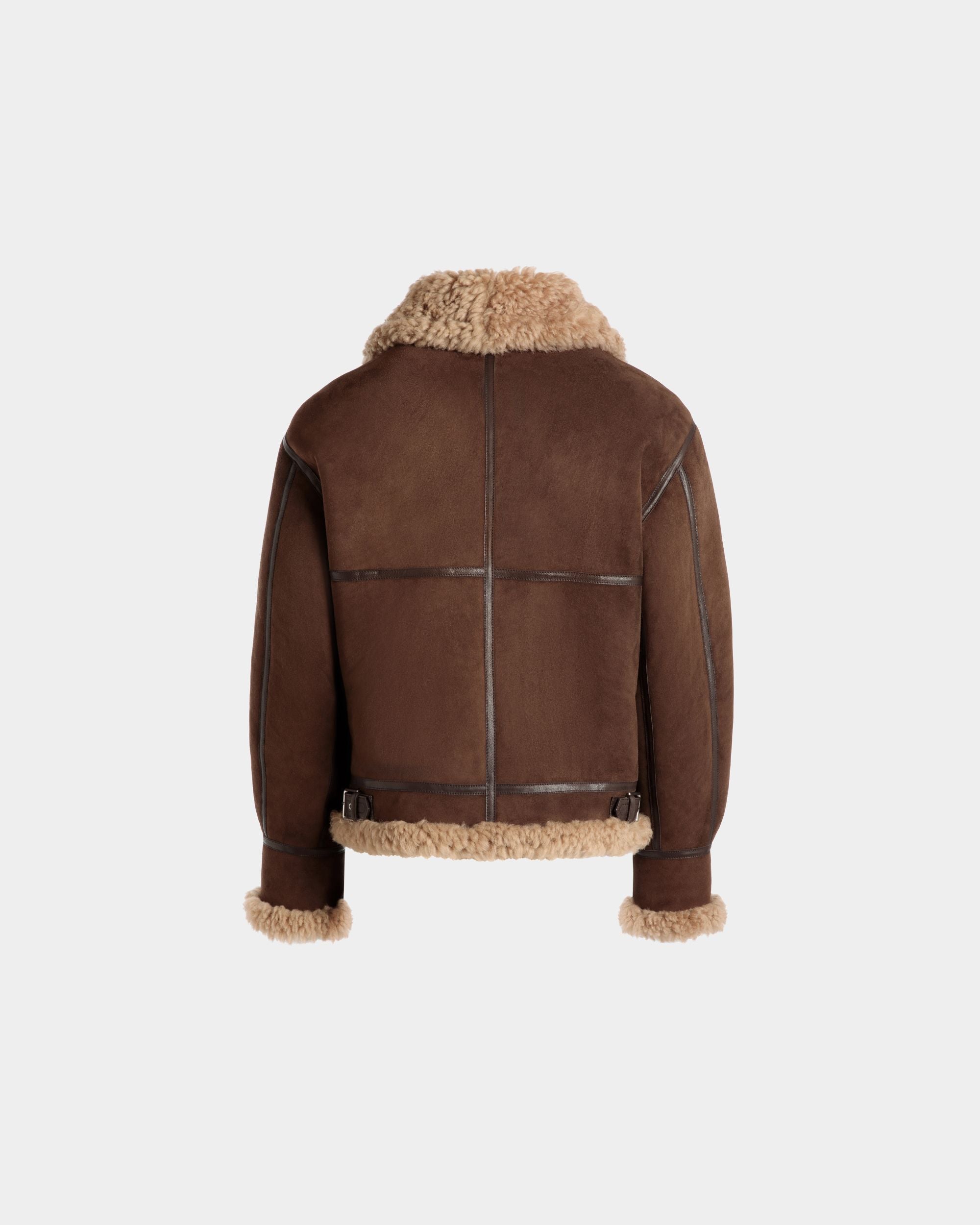 Blouson Aviateur En Mouton Retourné Marron Et Beige - Homme - Bally - 07