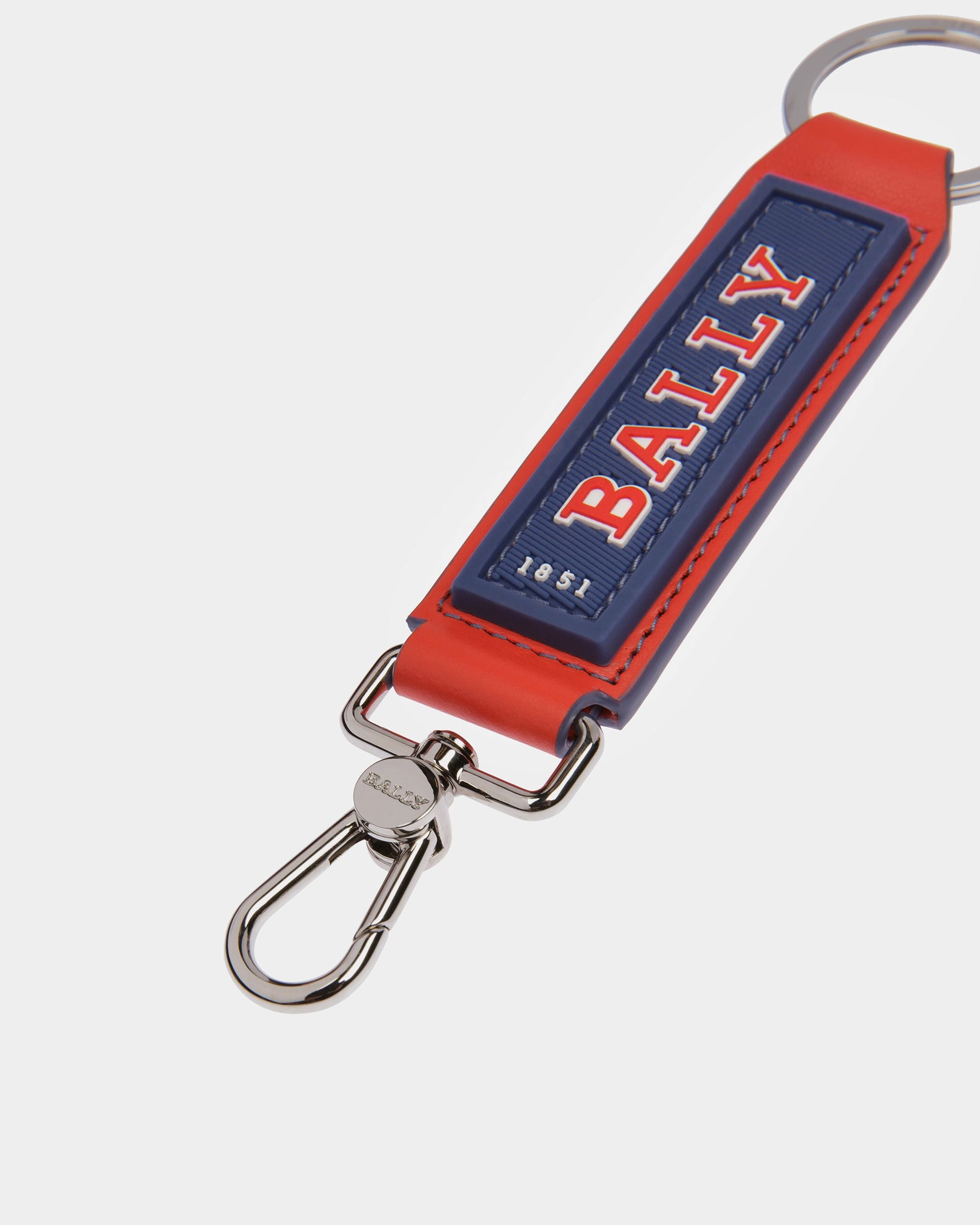 Curlye Porte-clés En Cuir Orange Et Bleu Marine Avec Détail De Logo - Homme - Bally - 03