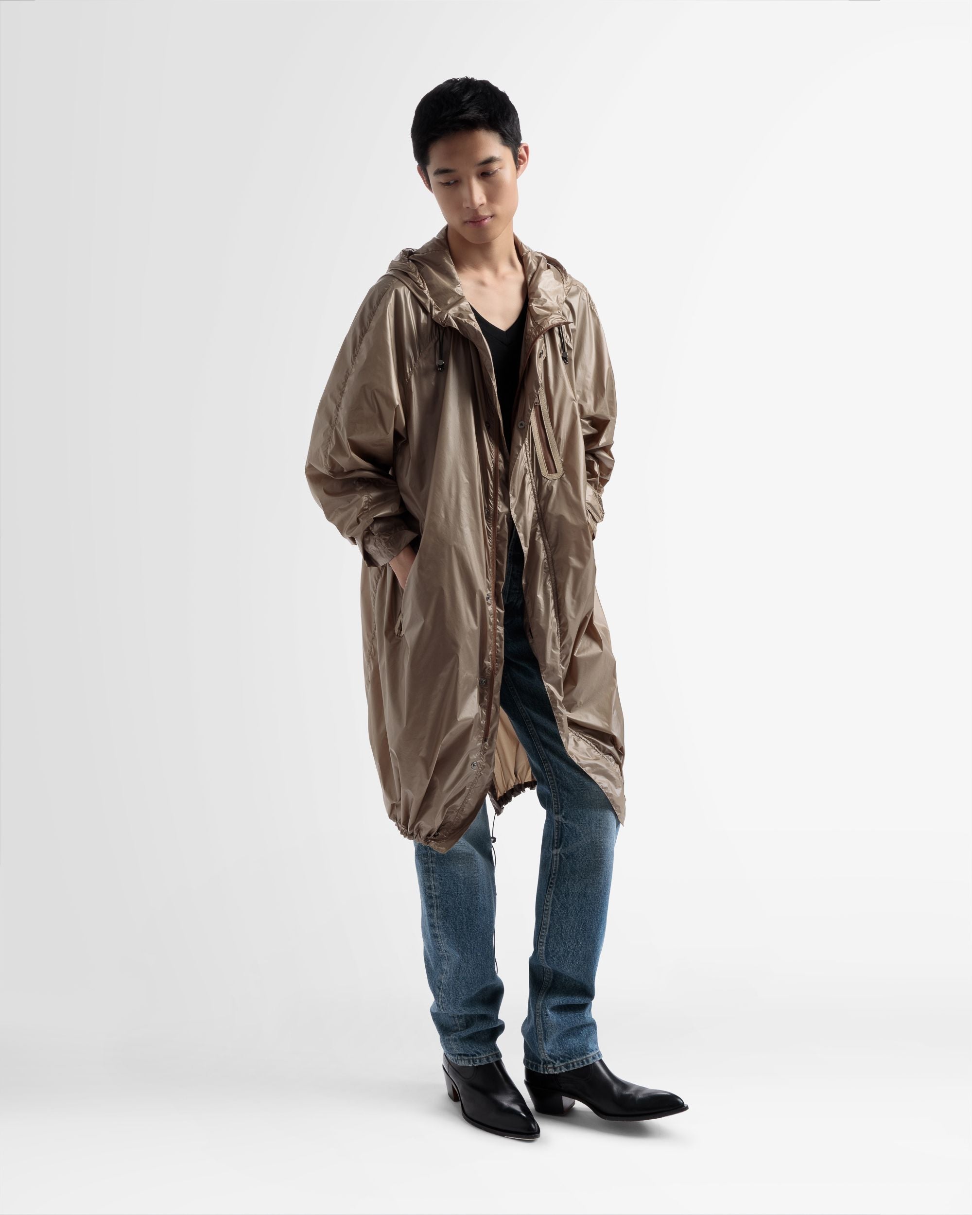 Cape Imperméable À Capuche En Tissu Technique Couleur Désert - Homme - Bally - 01
