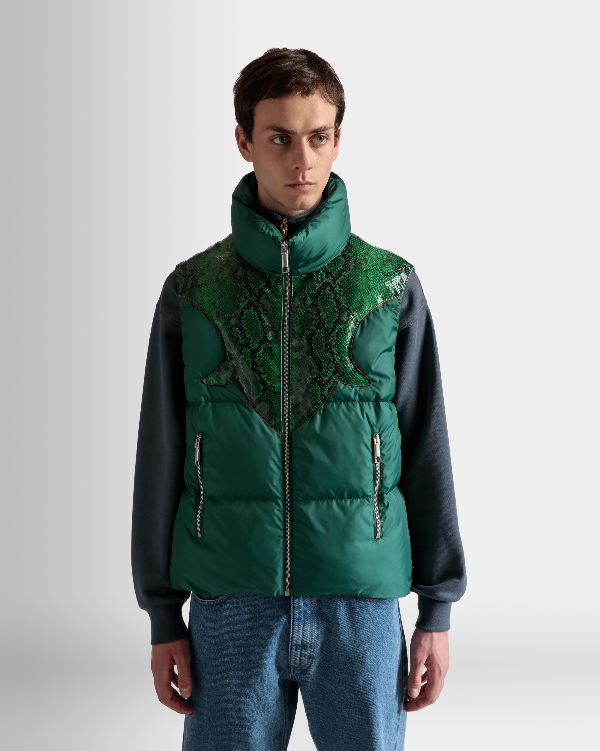 Doudoune Sans Manches Avec Col Montant En Nylon Kelly Green - Homme - Bally - 03