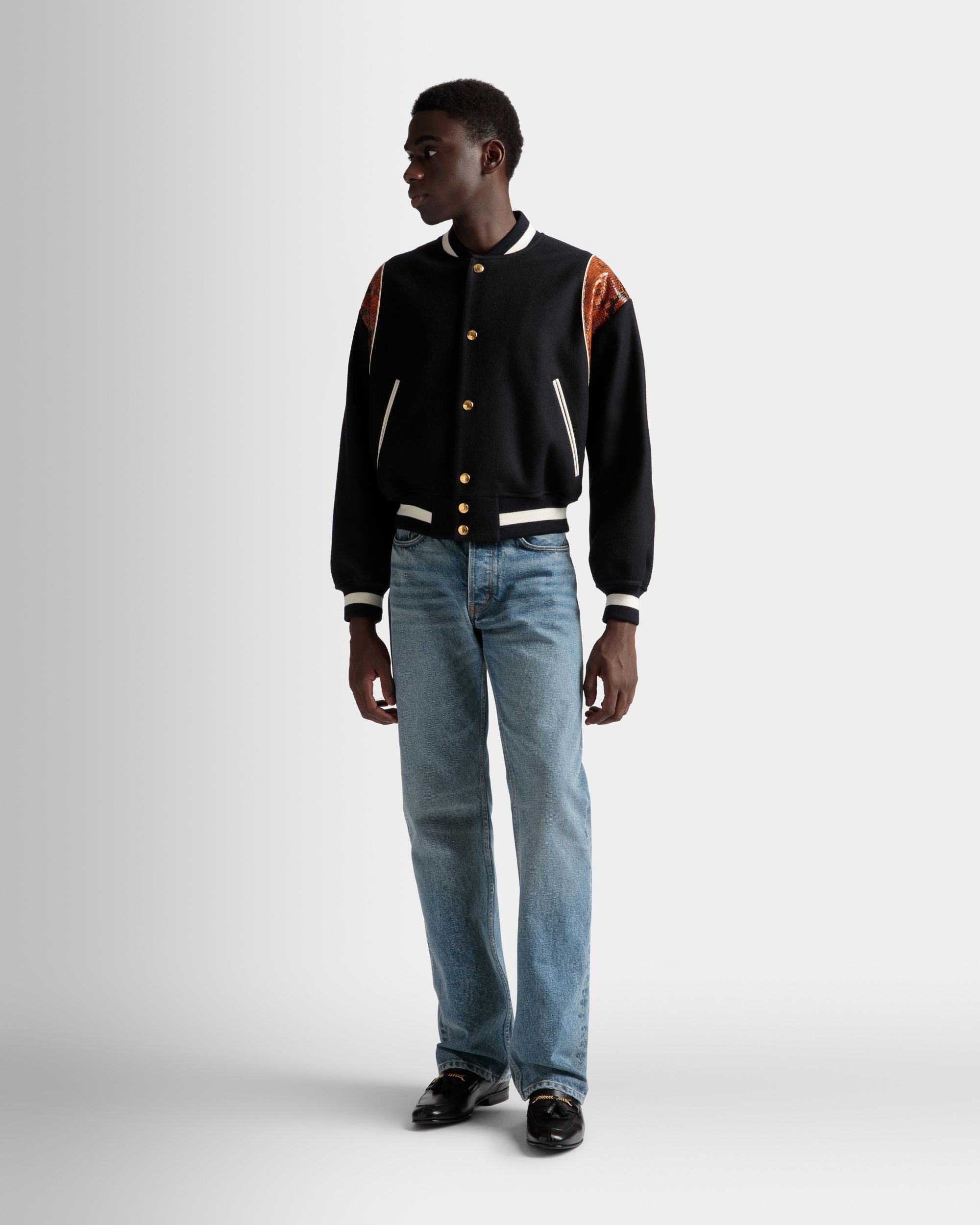 Veste Letterman En laine mélangée bleu marine - Homme - Bally - 02