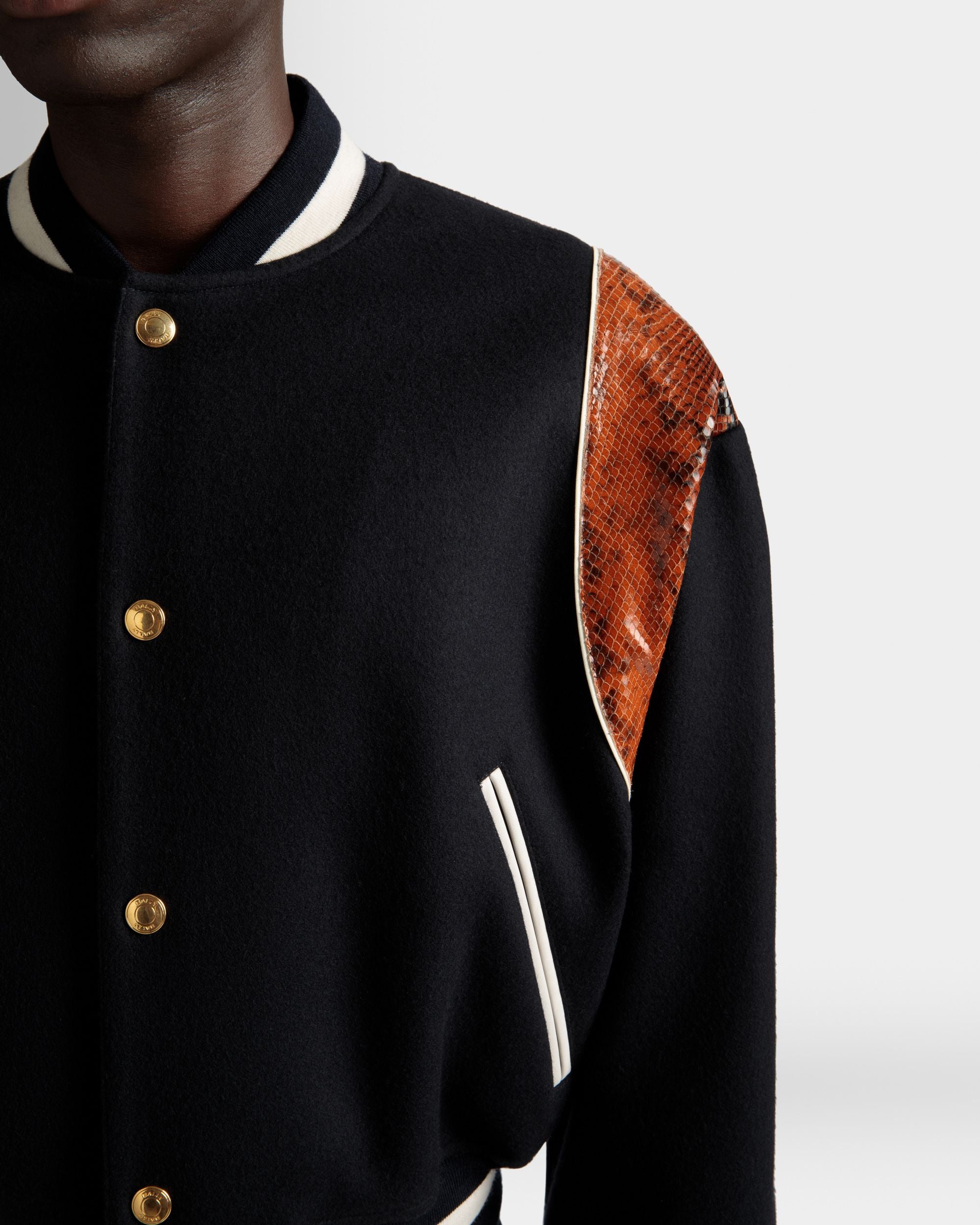 Veste Letterman En laine mélangée bleu marine - Homme - Bally - 04