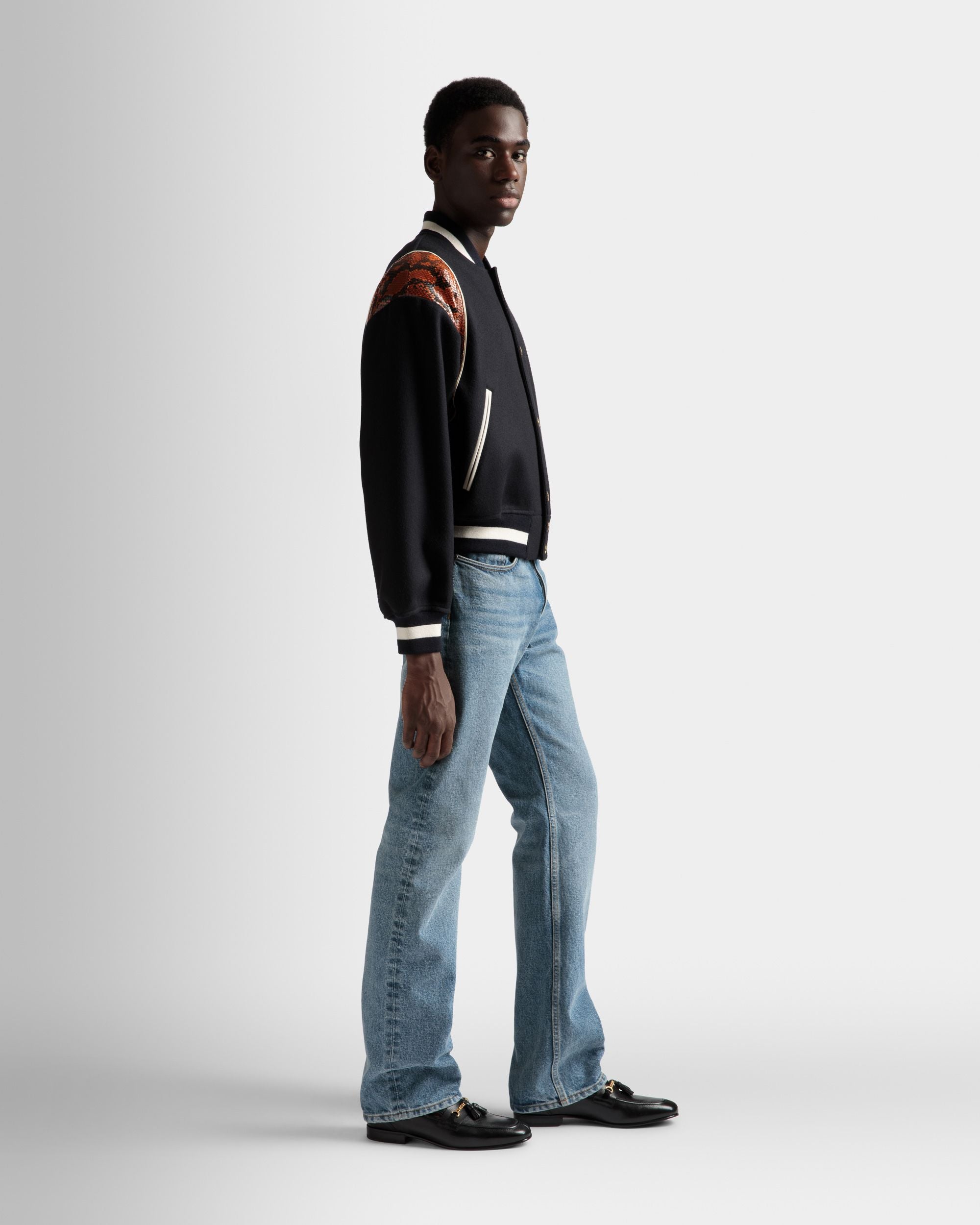 Veste Letterman En laine mélangée bleu marine - Homme - Bally - 05