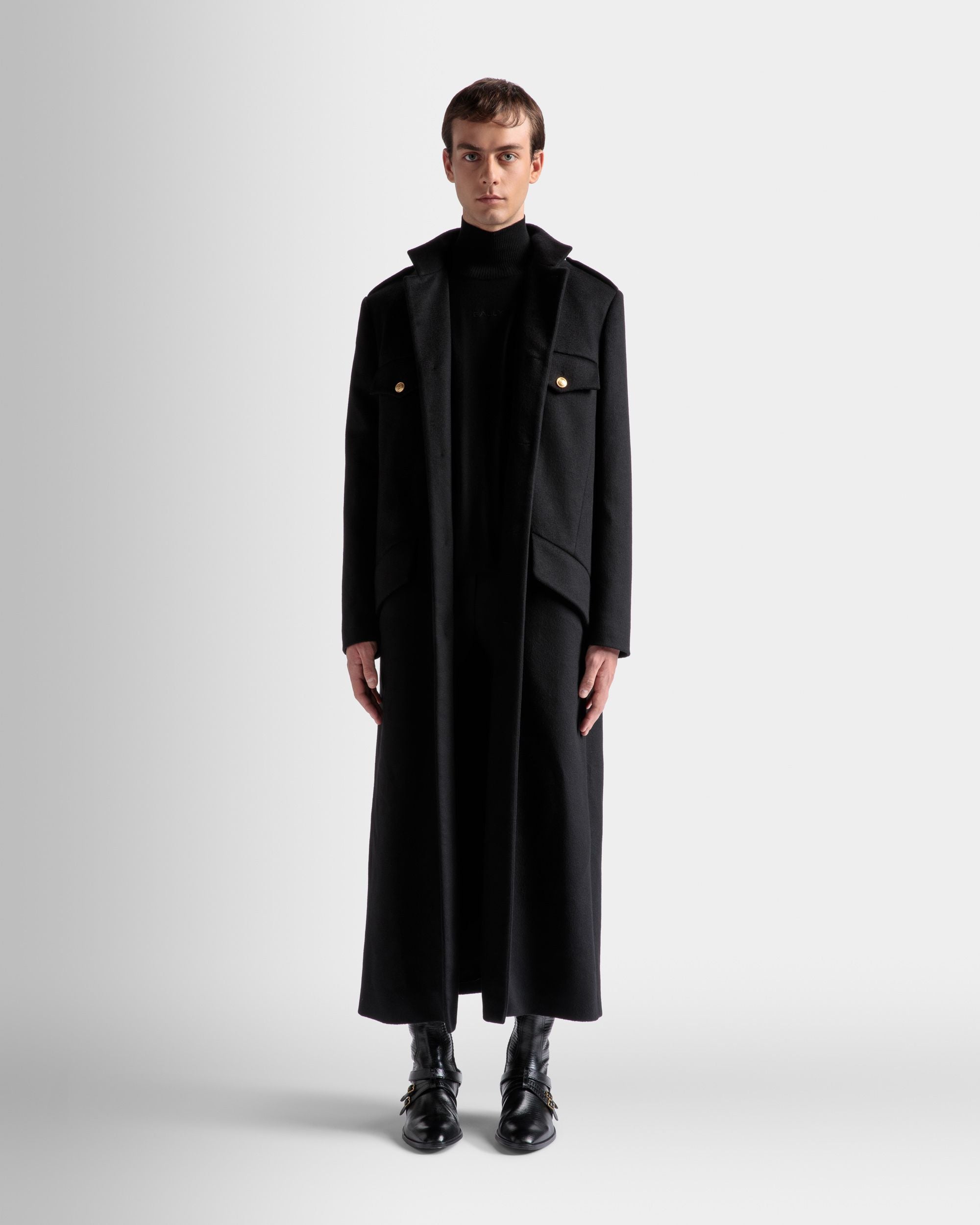 Manteau Long Style Utilitaire En Laine Noire - Homme - Bally - 02