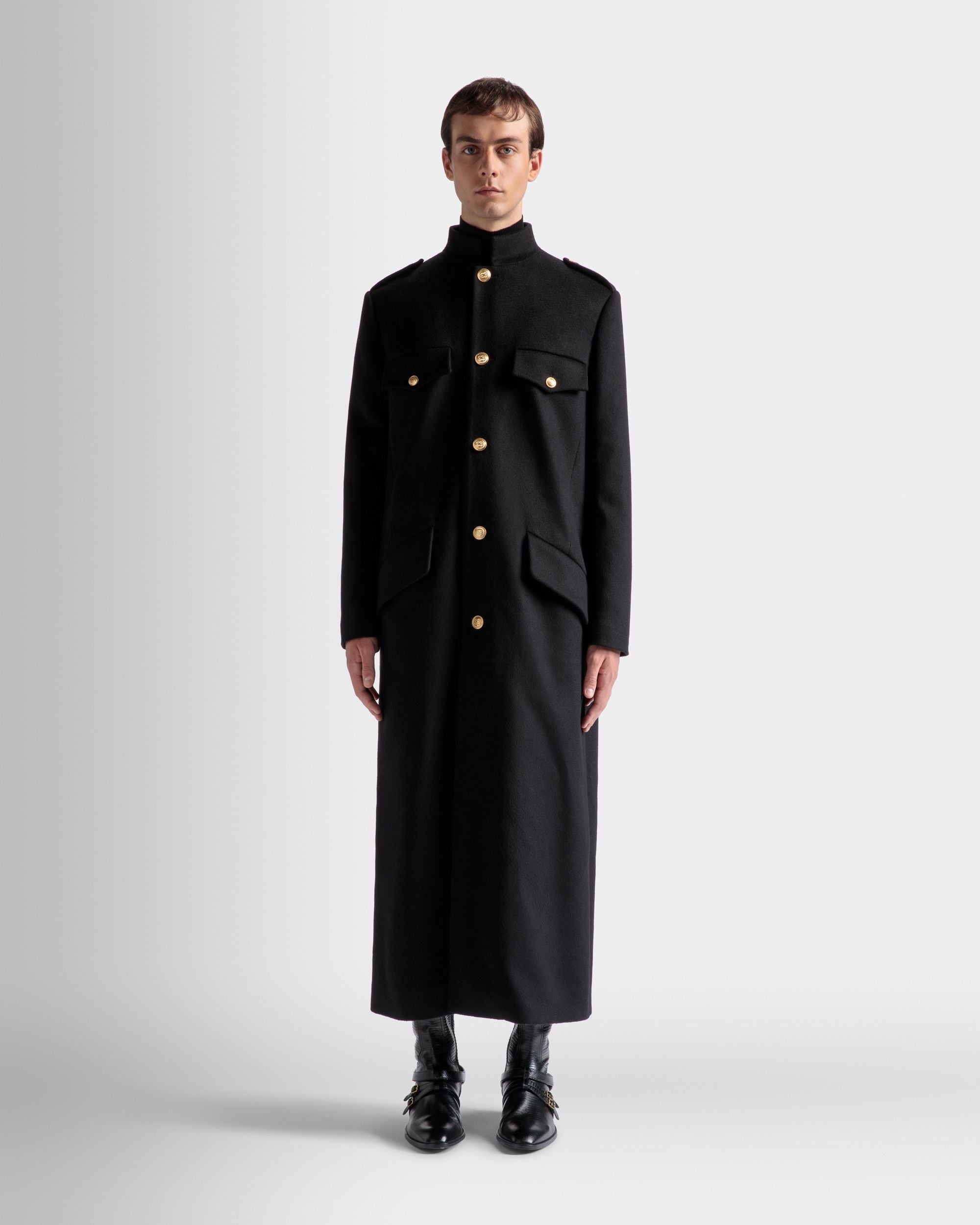 Manteau Long Style Utilitaire En Laine Noire - Homme - Bally - 03