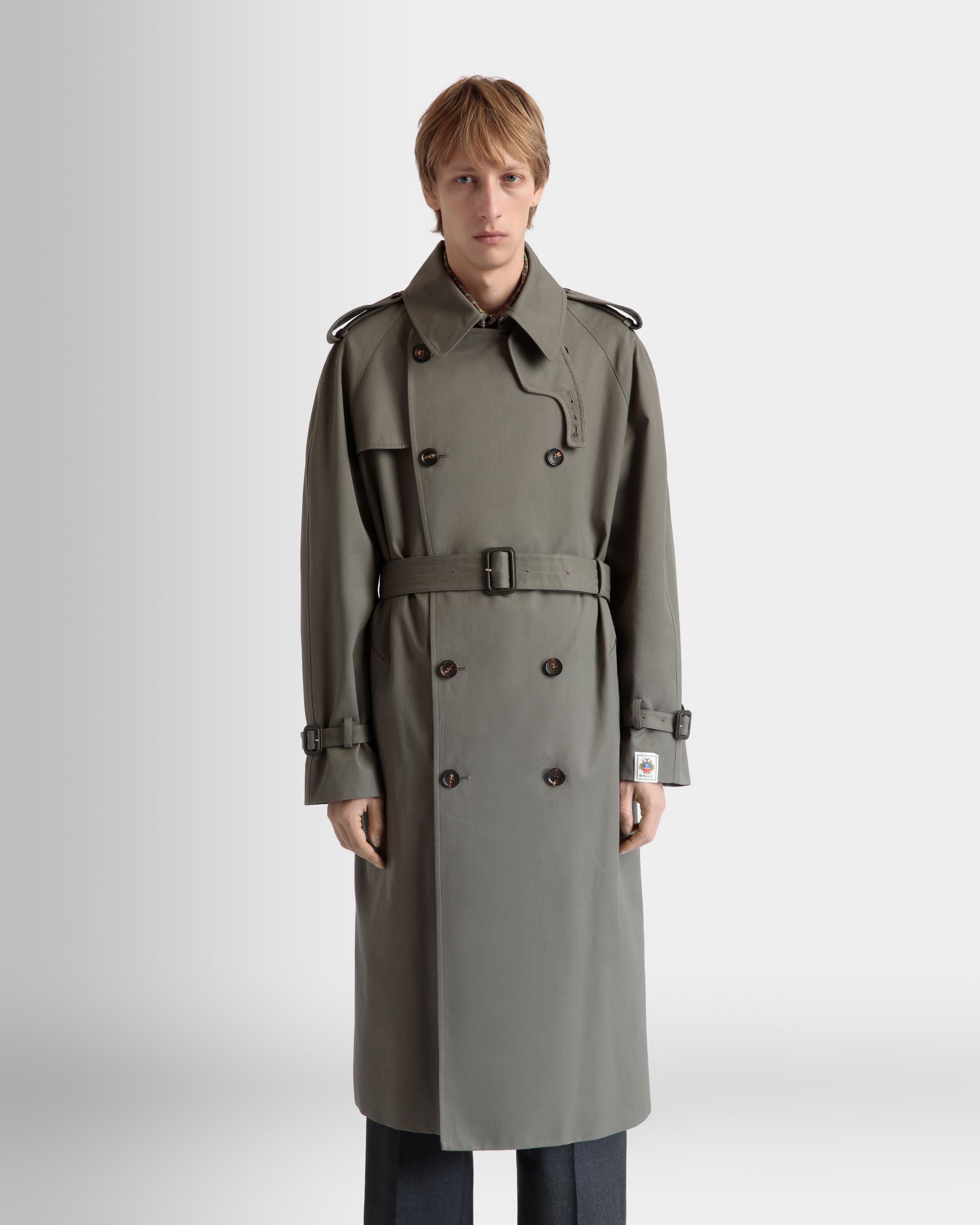 Trench À Double Boutonnage En Gabardine De Coton Mélangé Military Green - Homme - Bally - 03