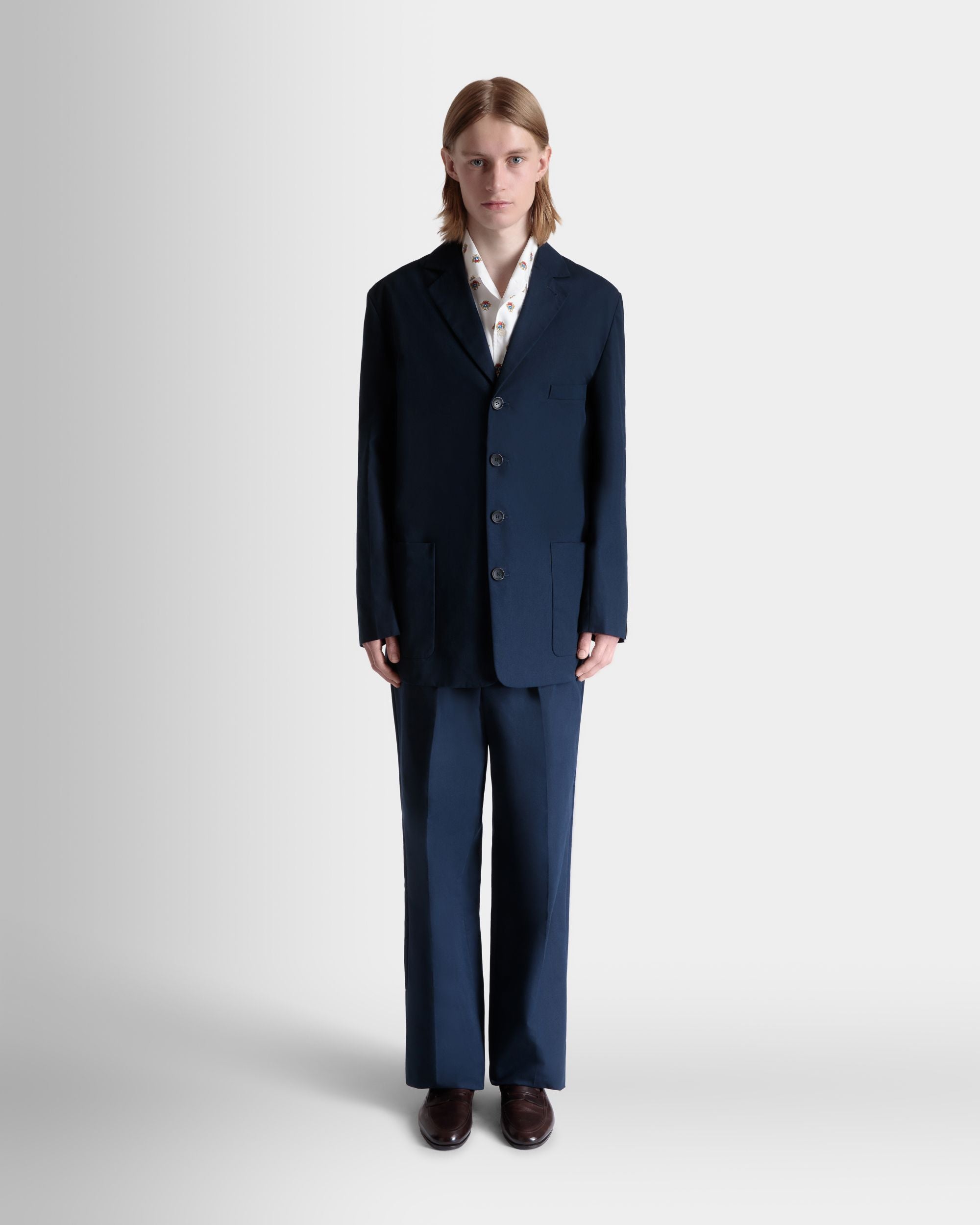 Blazer En Coton Mélangé Navy Blue - Homme - Bally - 02