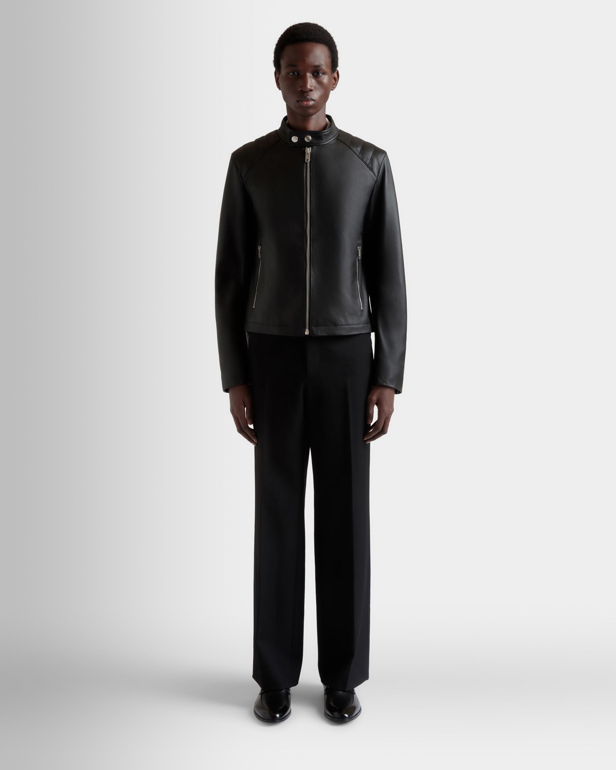 Blouson De Motard En Cuir Noir - Homme - Bally - 02