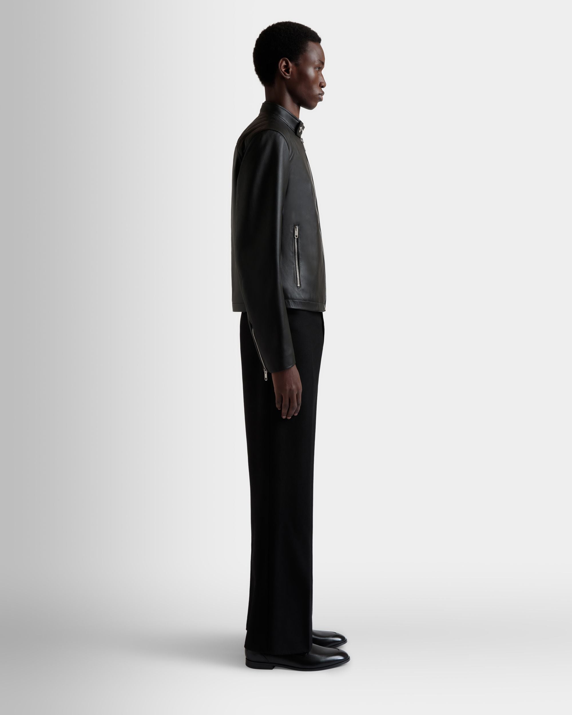 Blouson De Motard En Cuir Noir - Homme - Bally - 05