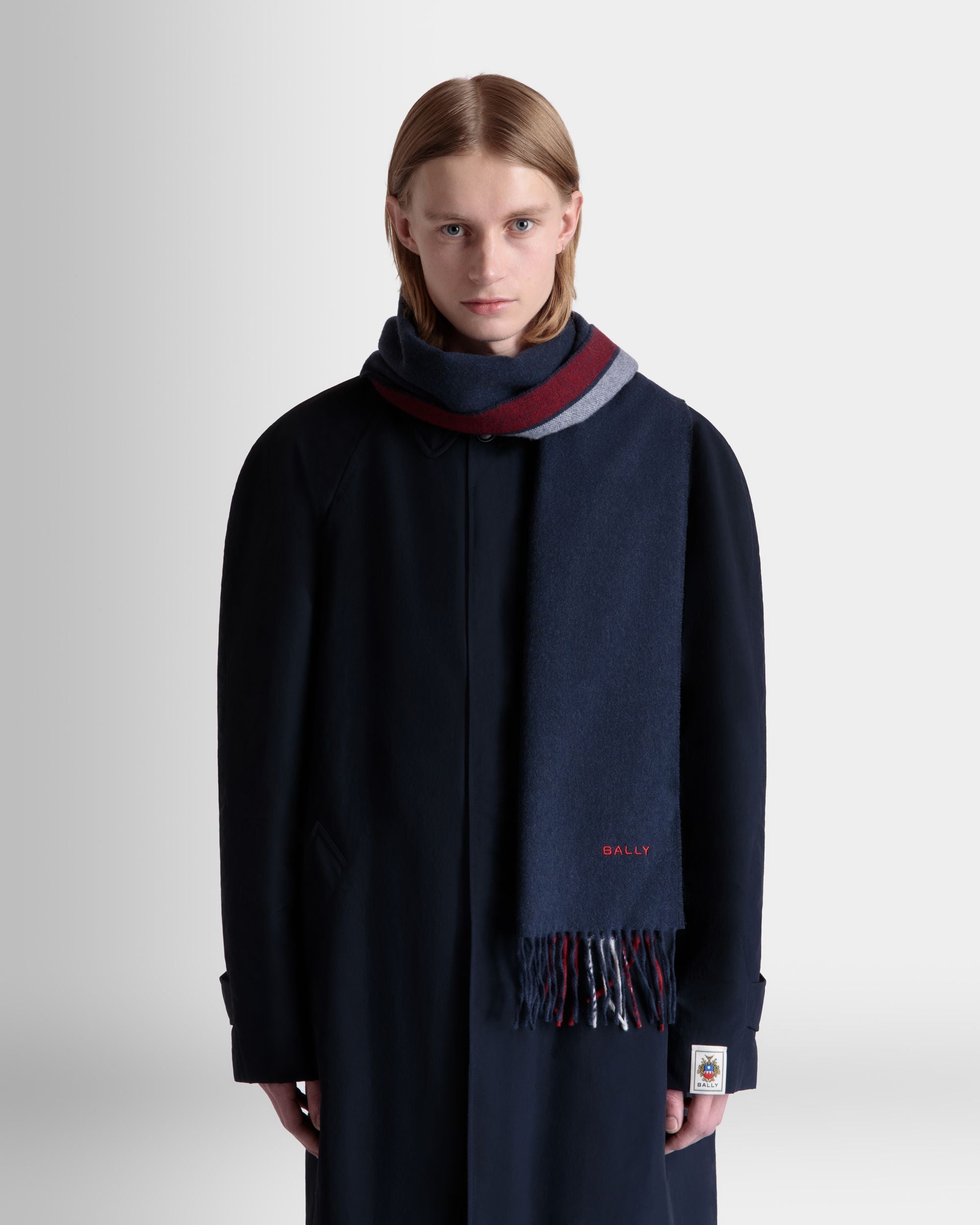 Écharpe Avec Détail Bally Ribbon En Cachemire Mélangé Navy Blue - Homme - Bally - 02