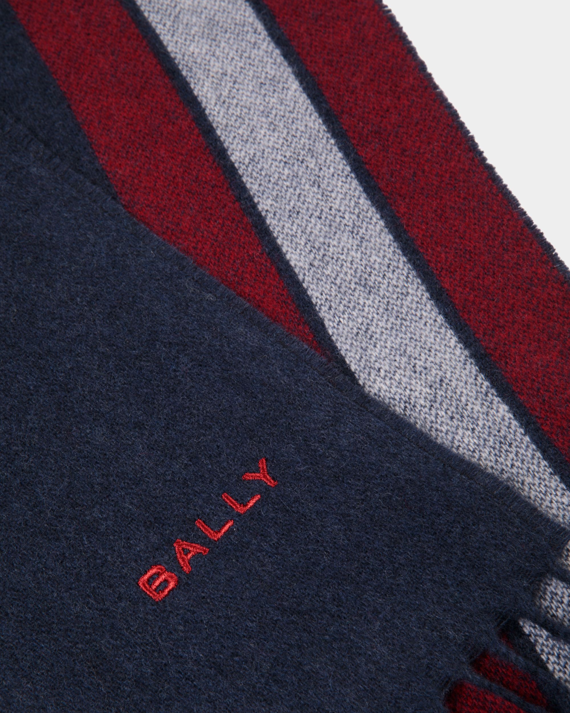Écharpe Avec Détail Bally Ribbon En Cachemire Mélangé Navy Blue - Homme - Bally - 03
