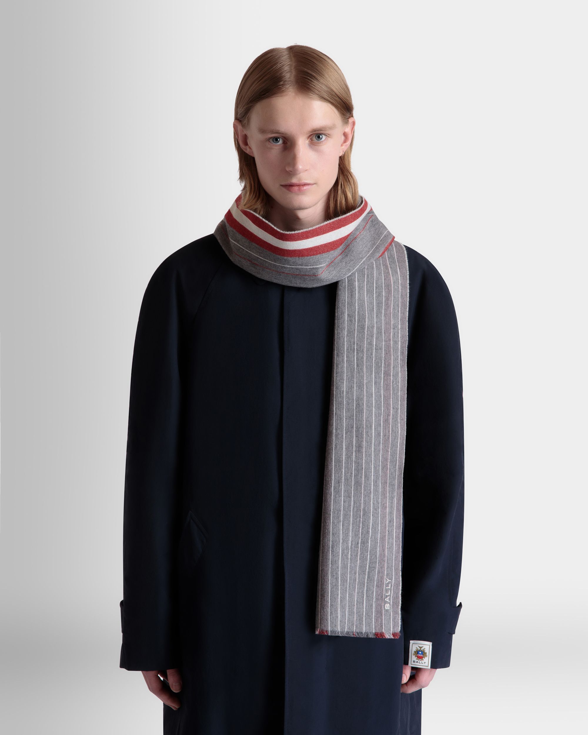 Écharpe Avec Motif Rayé En Laine Dark Grey - Homme - Bally - 02