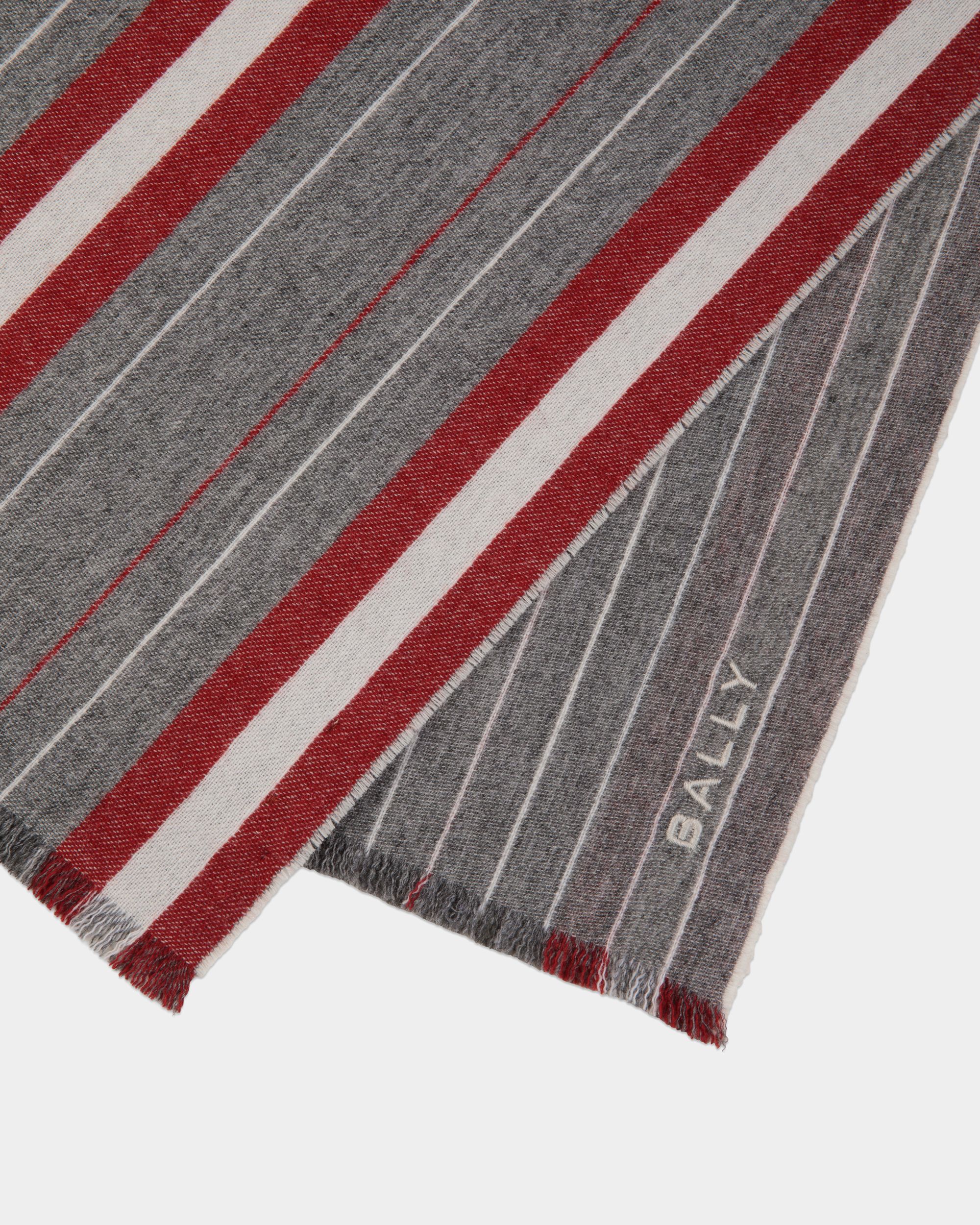 Écharpe Avec Motif Rayé En Laine Dark Grey - Homme - Bally - 03