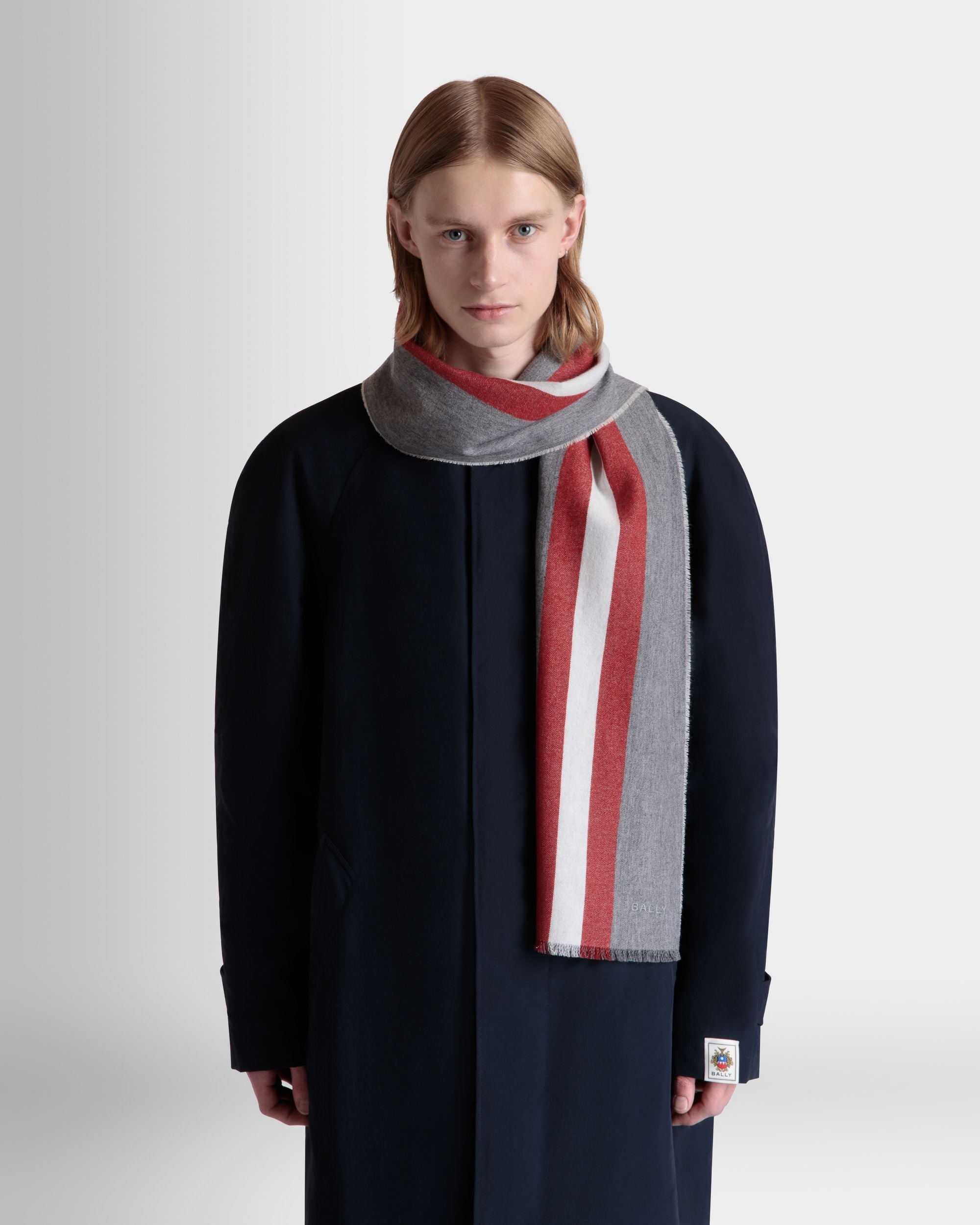 Écharpe Avec Détail Bally Ribbon En Laine Dark Grey - Homme - Bally - 02