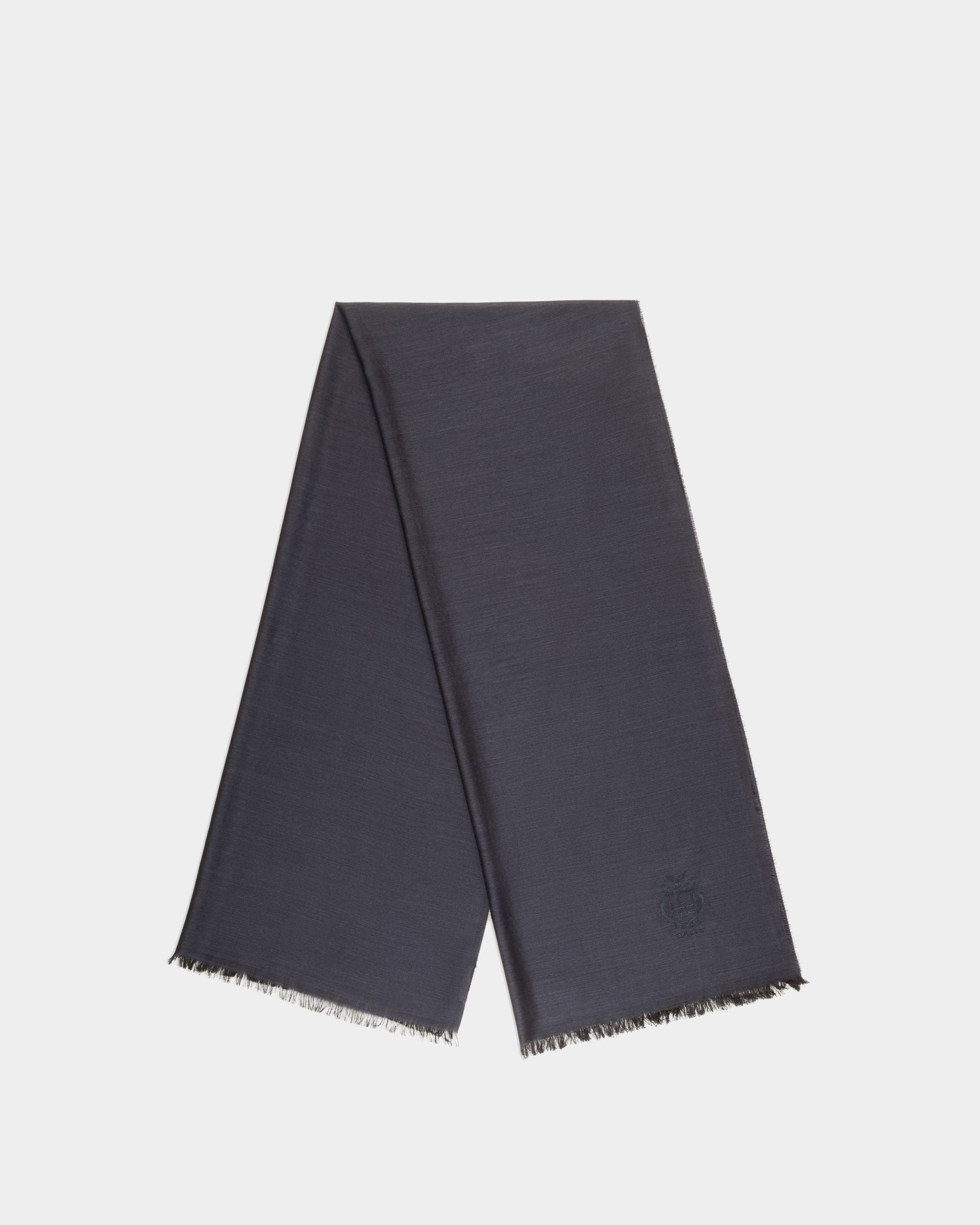 Écharpe Avec Détail Bally Crest En Soie Et Cachemire Navy Blue - Homme - Bally - 01