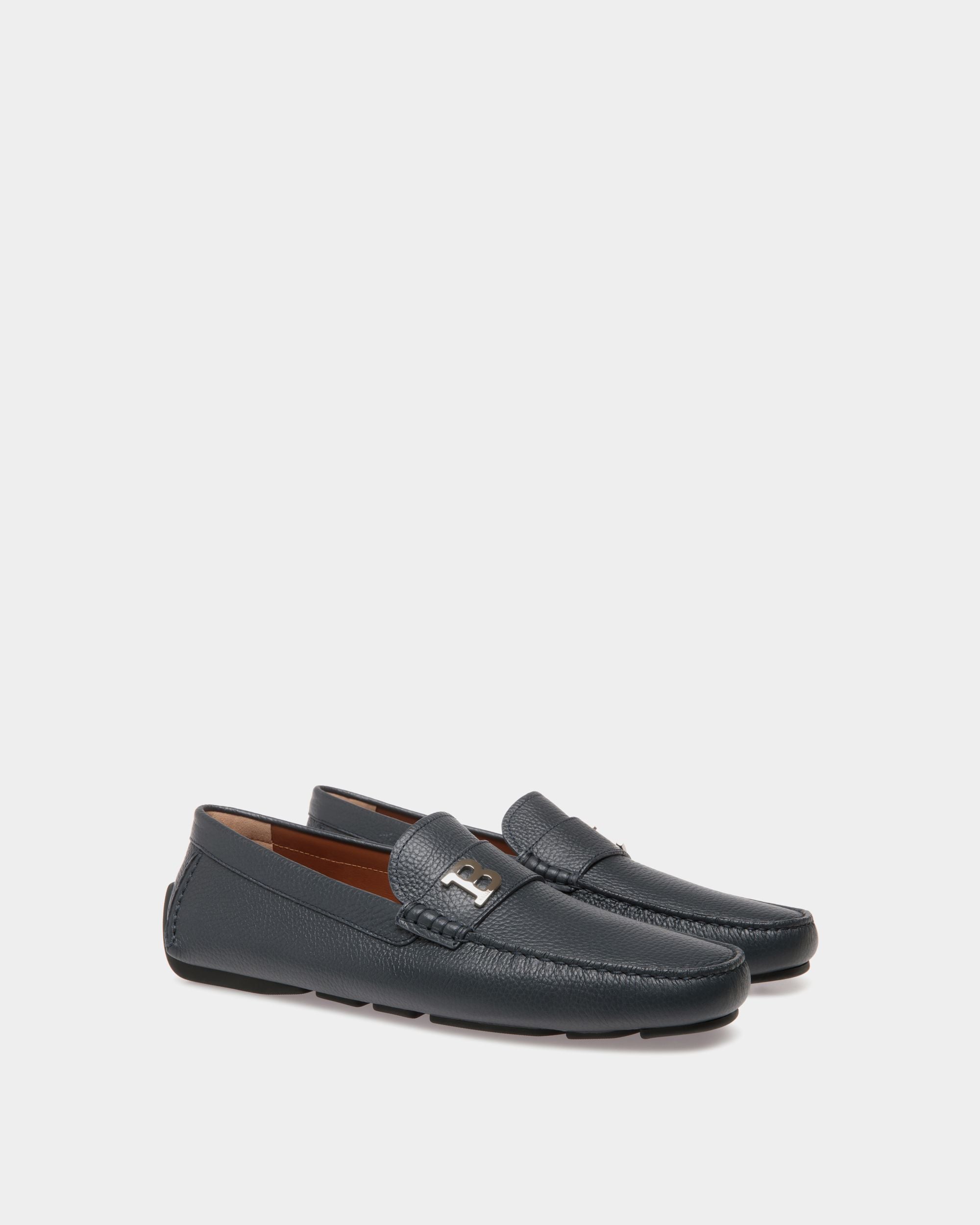 Chaussure Driver En Cuir Grainé Bleu - Homme - Bally - 02