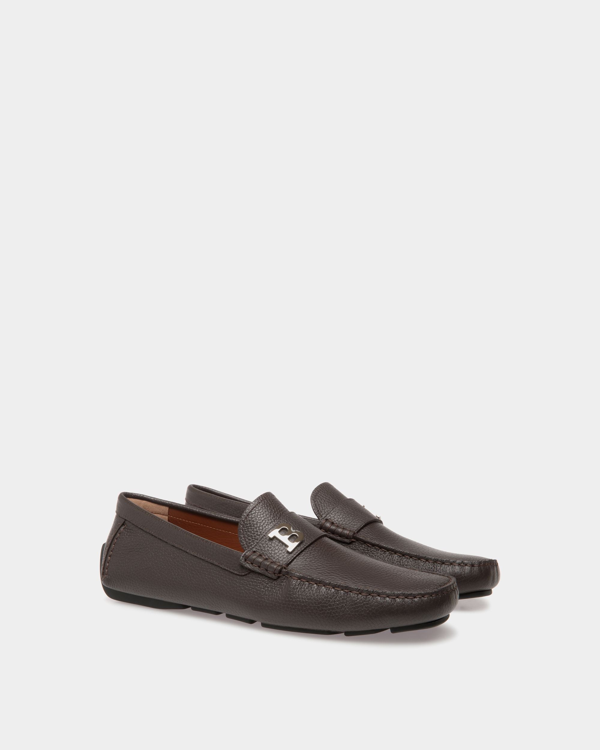 Chaussure Driver En Cuir Grainé Marron - Homme - Bally - 02