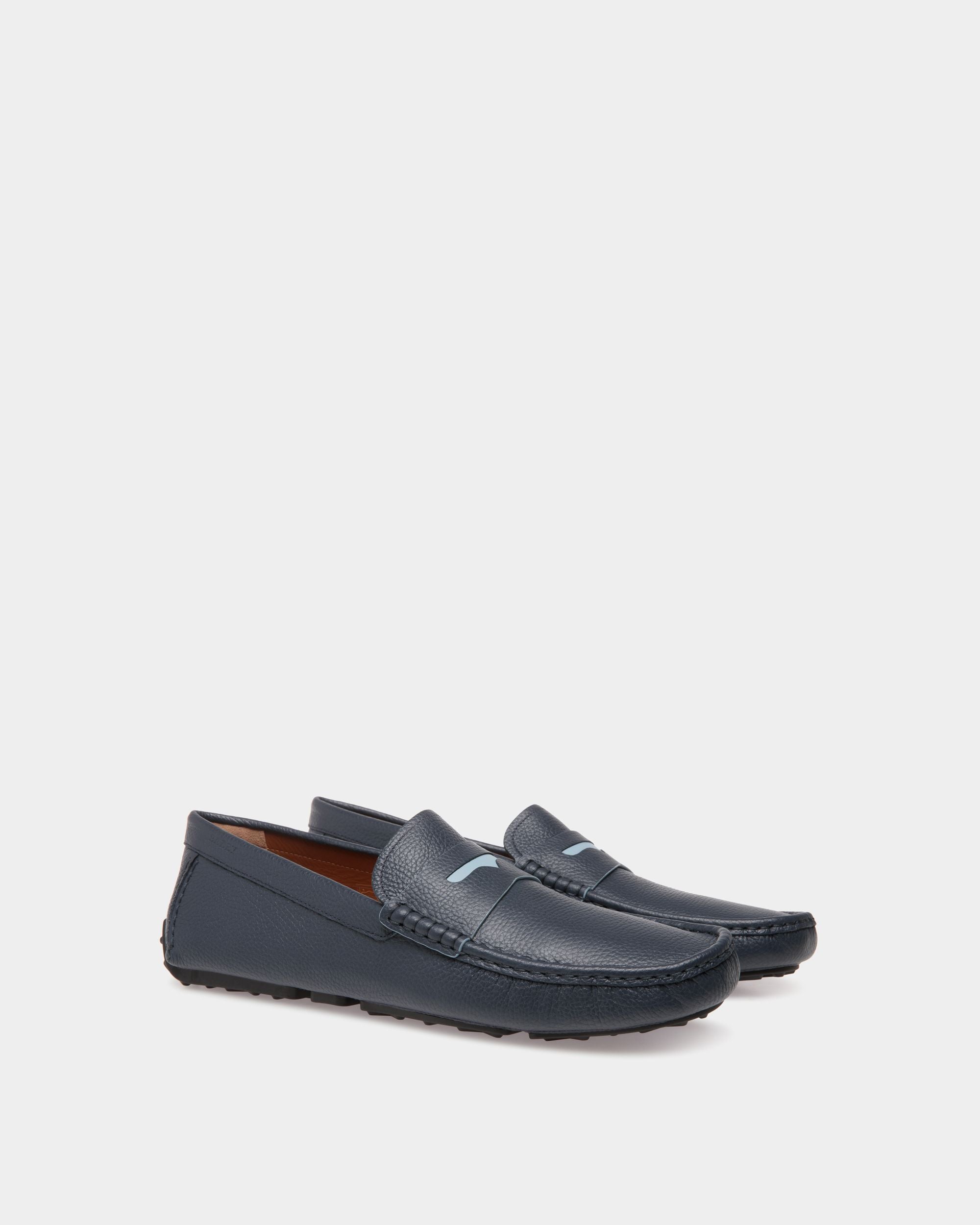 Chaussure Driver En Cuir Grainé Bleu - Homme - Bally - 02