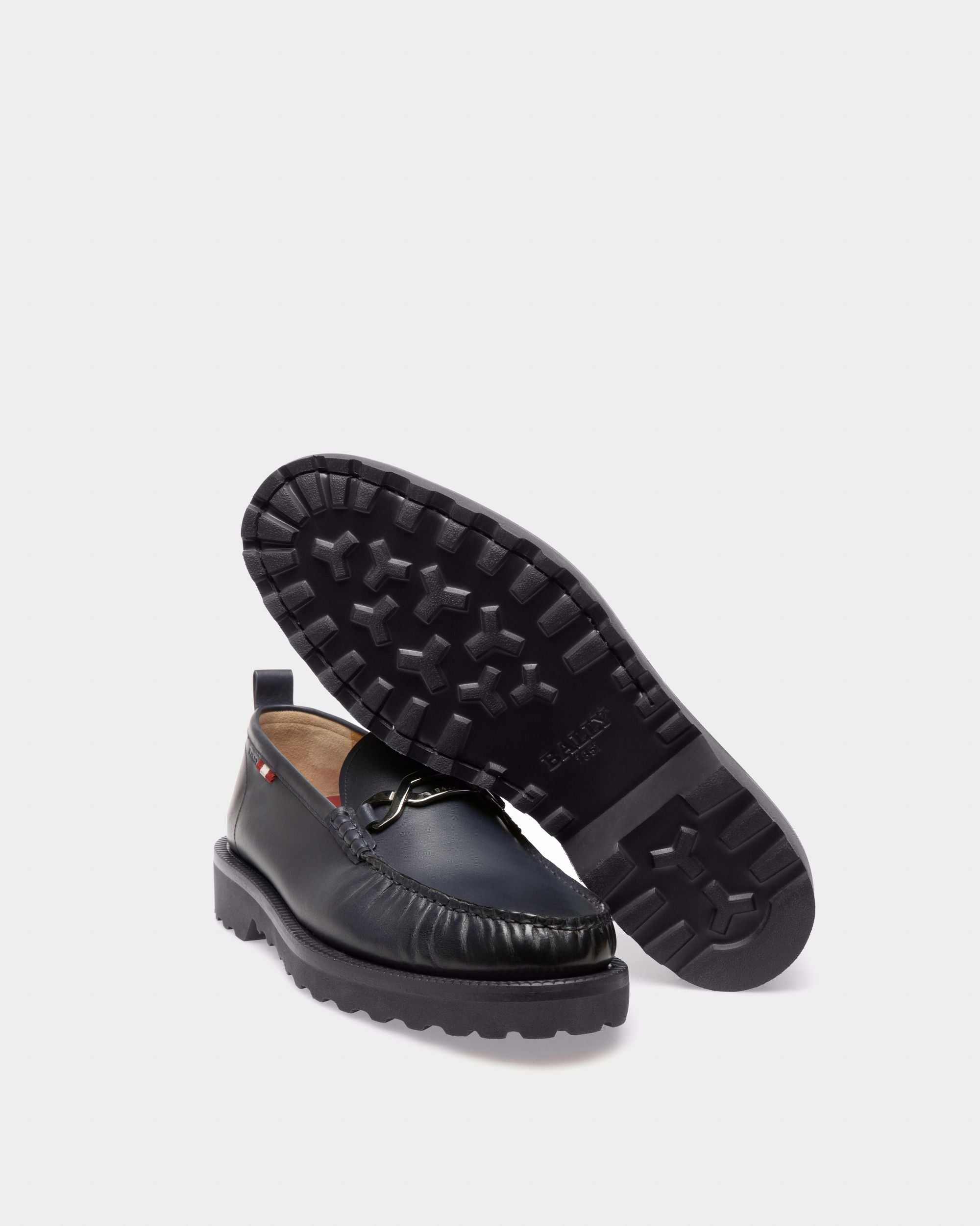 Novian Mocassins En Cuir Couleur Bleu Nuit - Homme - Bally - 04