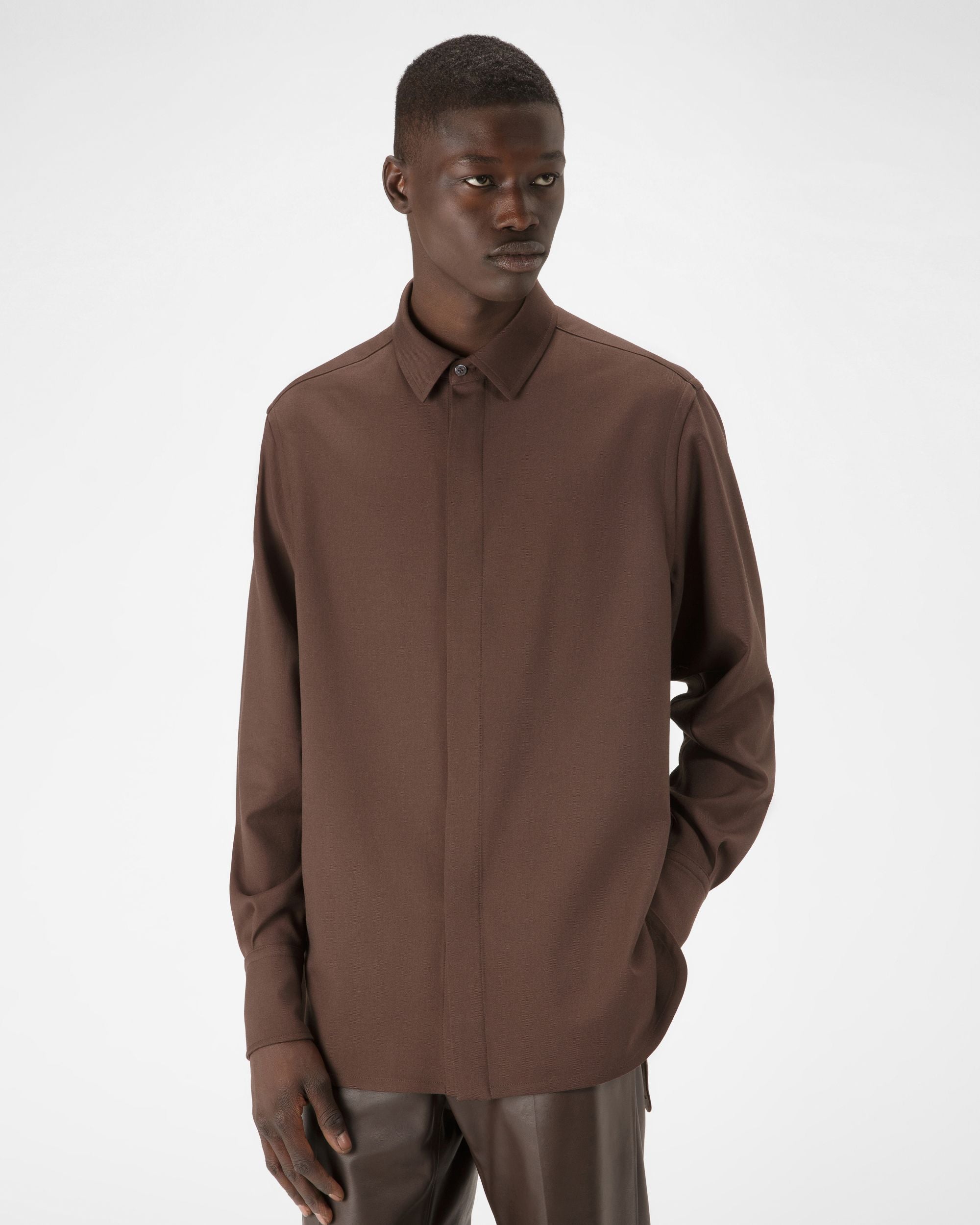 Chemise En Laine Marron Ébène - Homme - Bally - 01