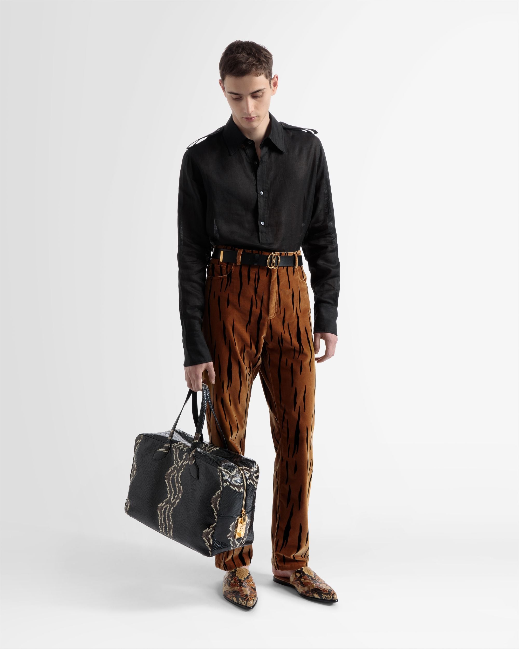 Chemise Col Tunisien En Lin Noir - Homme - Bally - 01