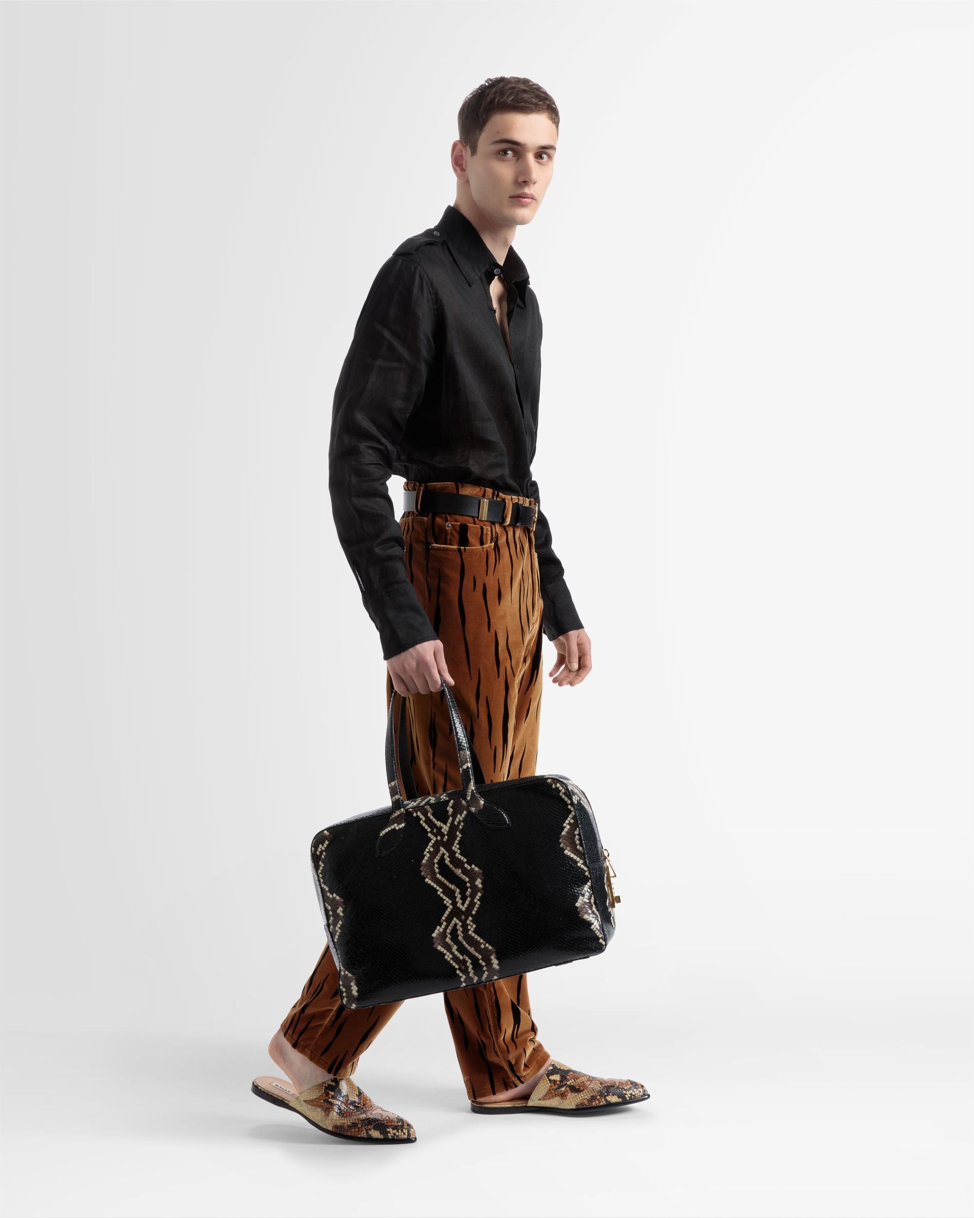 Chemise Col Tunisien En Lin Noir - Homme - Bally - 04