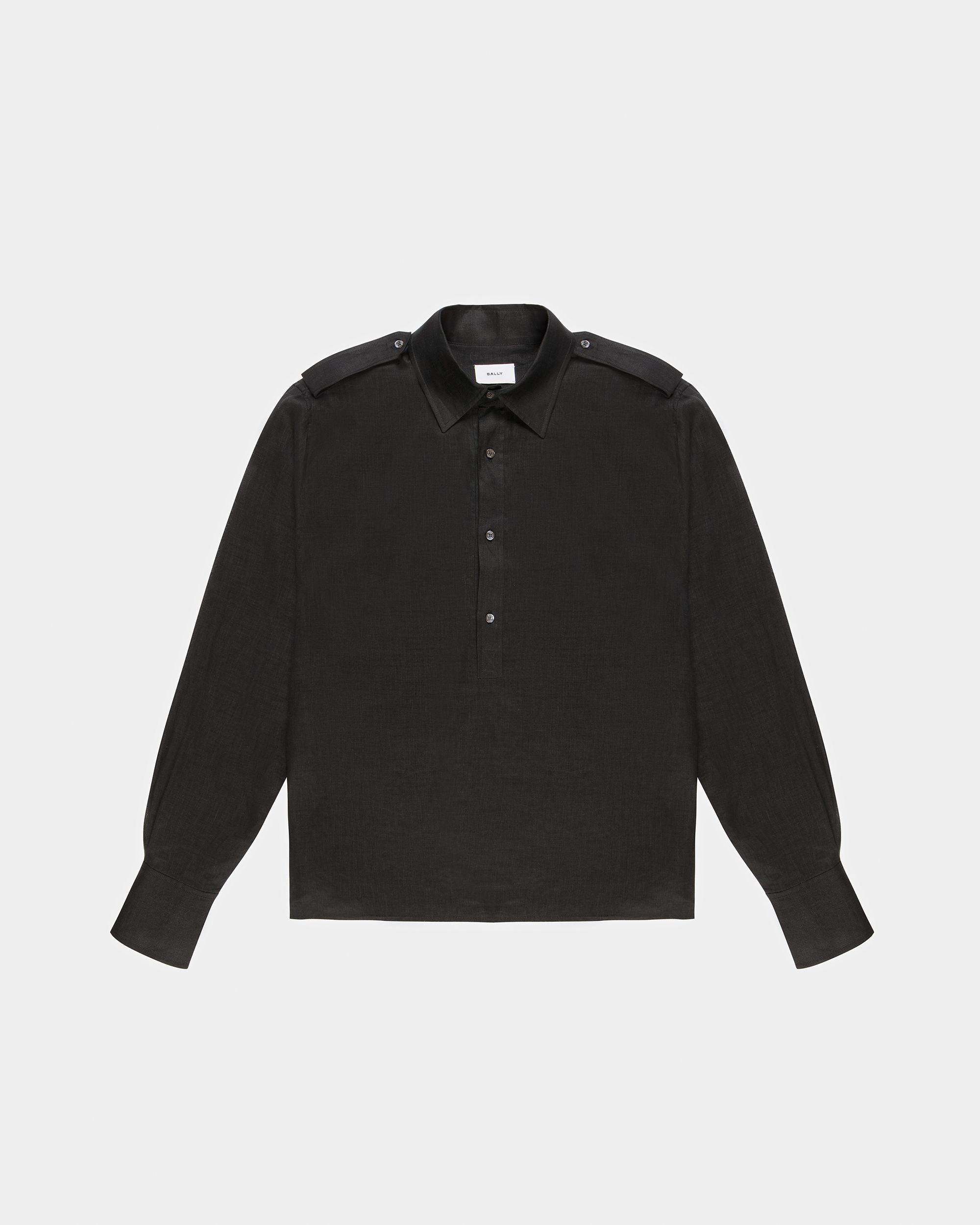 Chemise Col Tunisien En Lin Noir - Homme - Bally - 06