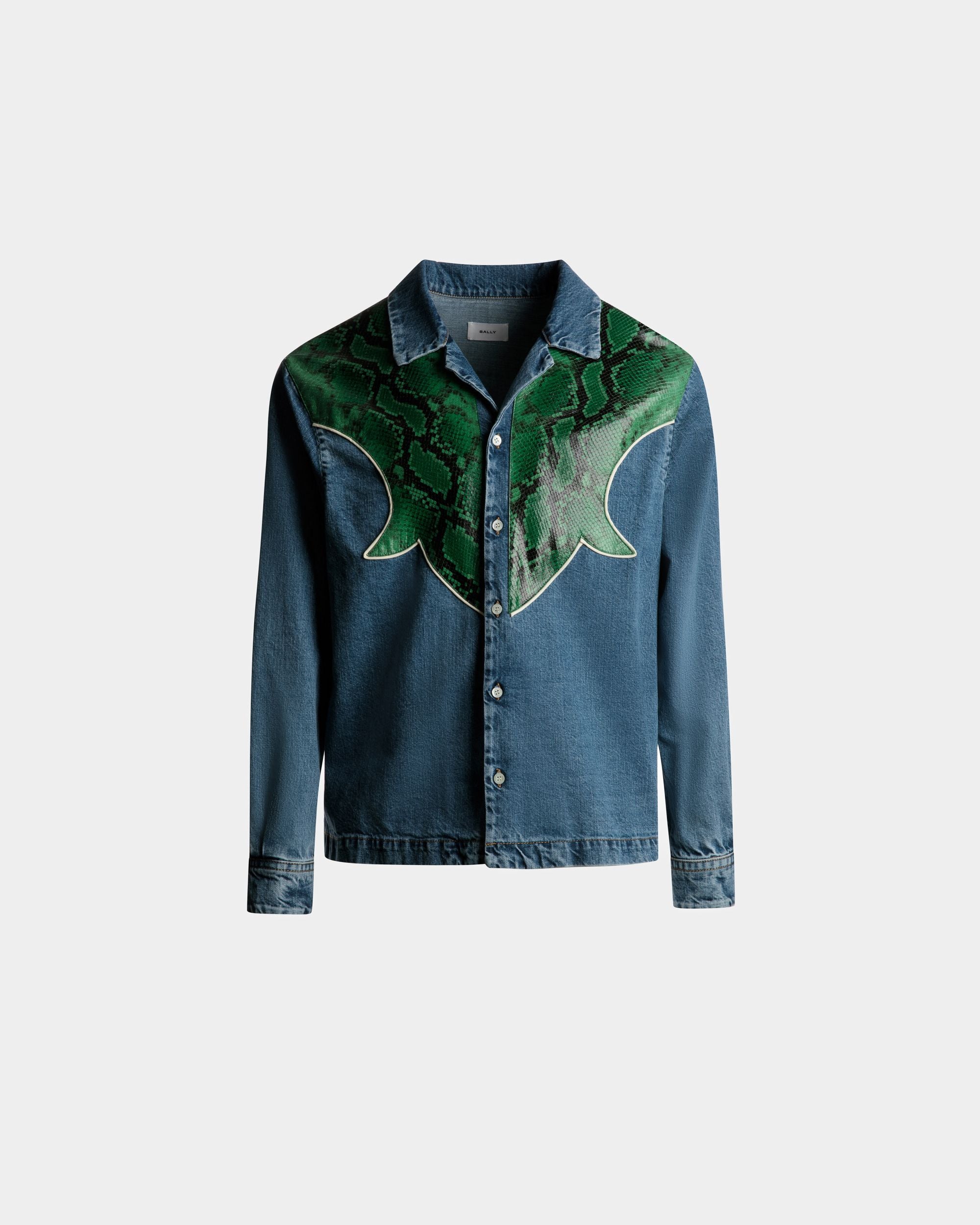 Chemise En Chambray Bleu Clair Et Cuir Imprimé Python Vert - Homme - Bally - 01