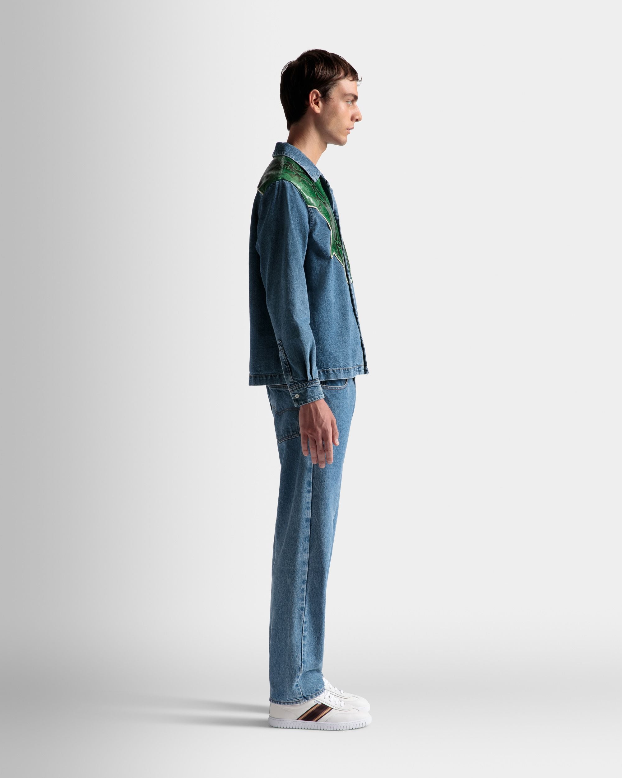 Chemise En Chambray Bleu Clair Et Cuir Imprimé Python Vert - Homme - Bally - 05