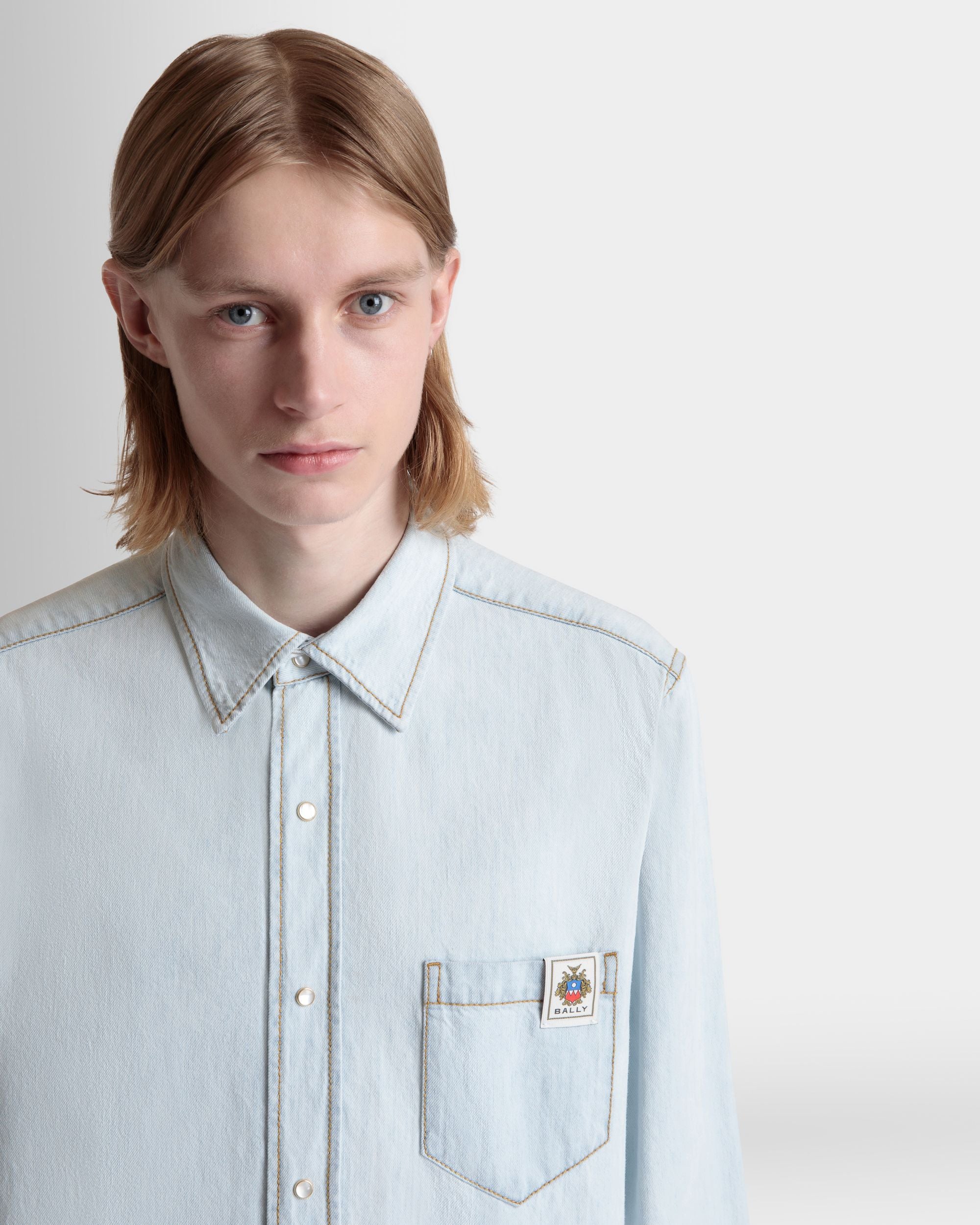 Chemise À Manches Longues En Coton Light Blue - Homme - Bally - 03