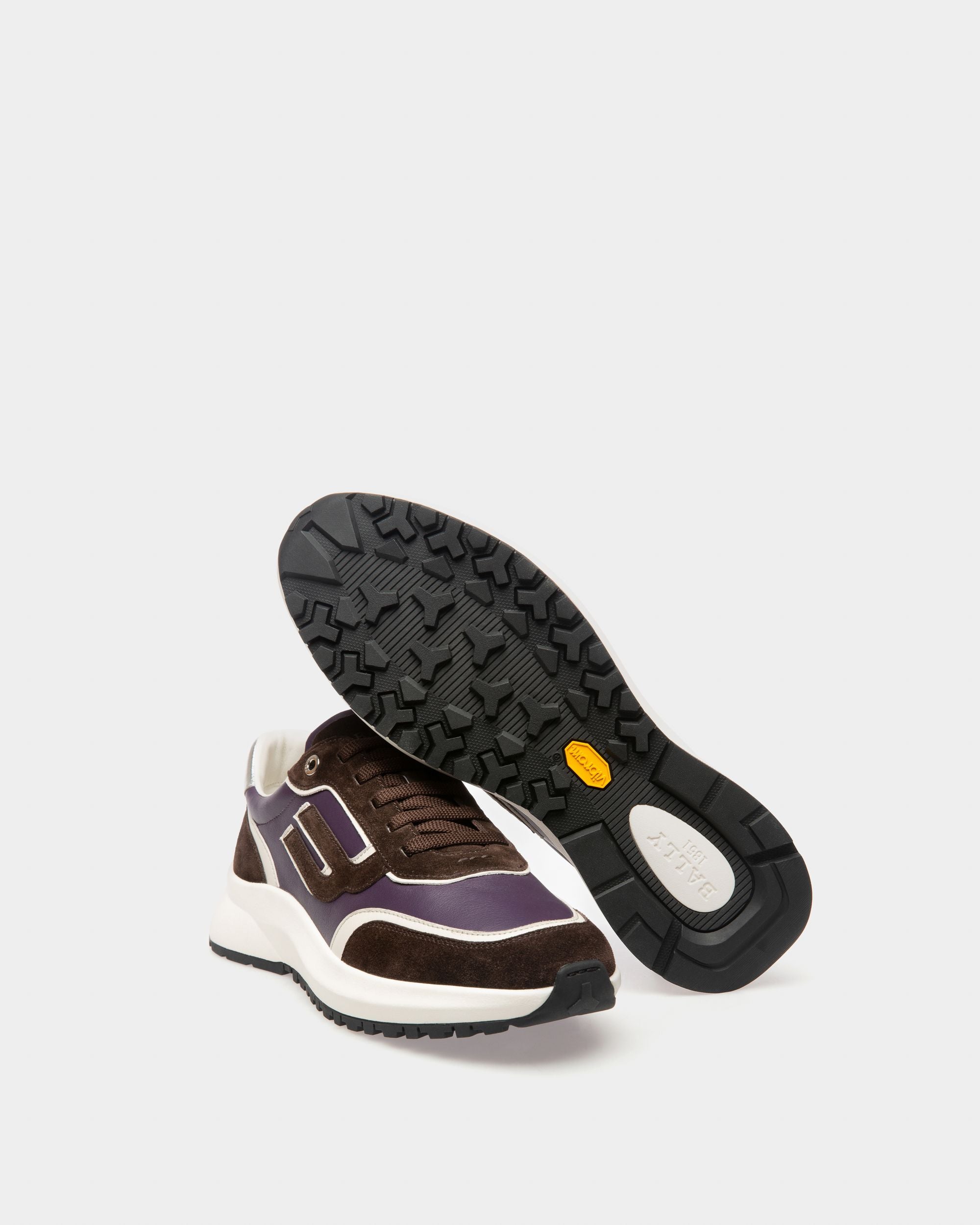 Sneaker Outline En Cuir Violet Et Daim Marron - Homme - Bally - 04