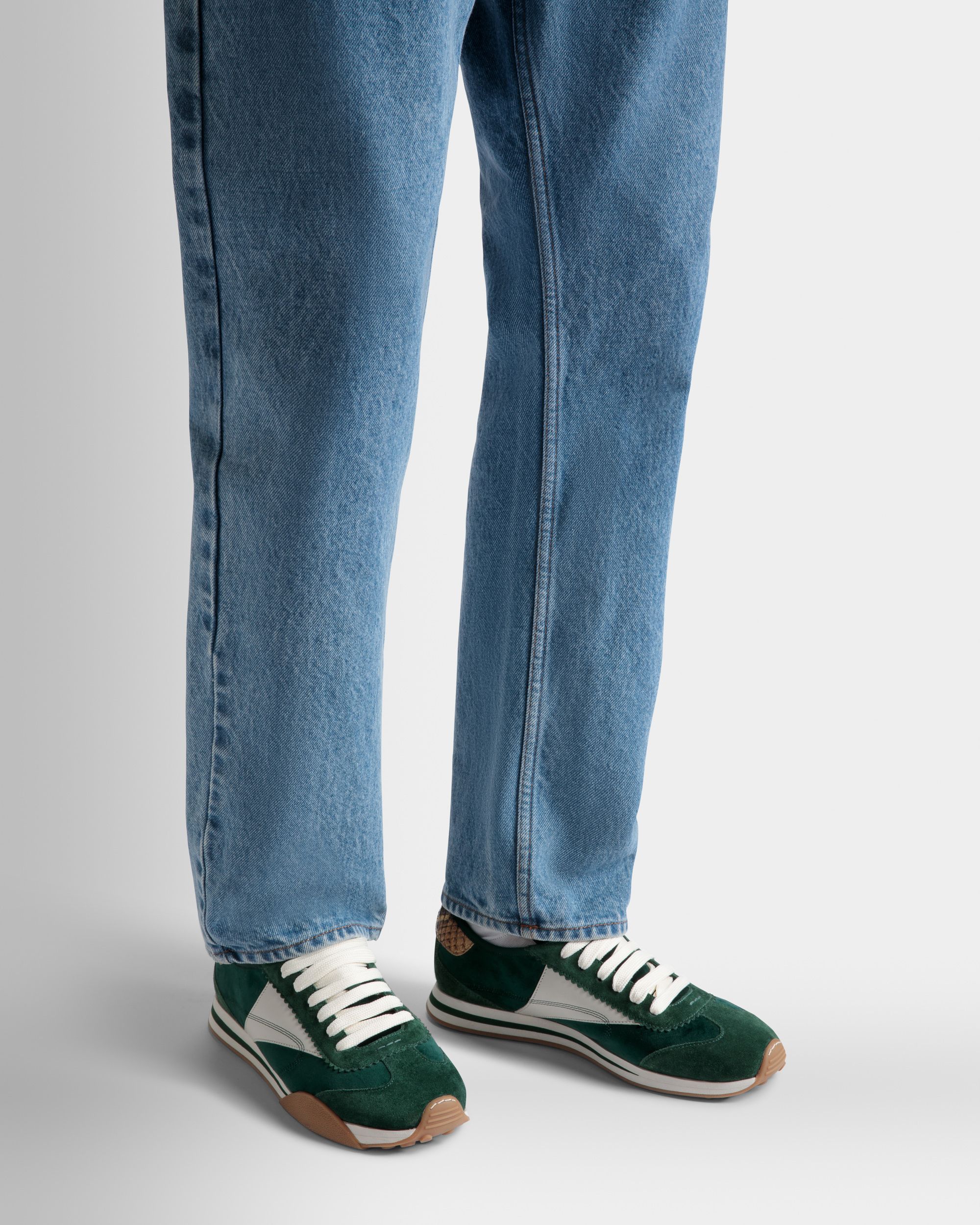 Sneakers Sussex En Cuir Et Coton Vert Et Blanc Poussière - Homme - Bally - 02