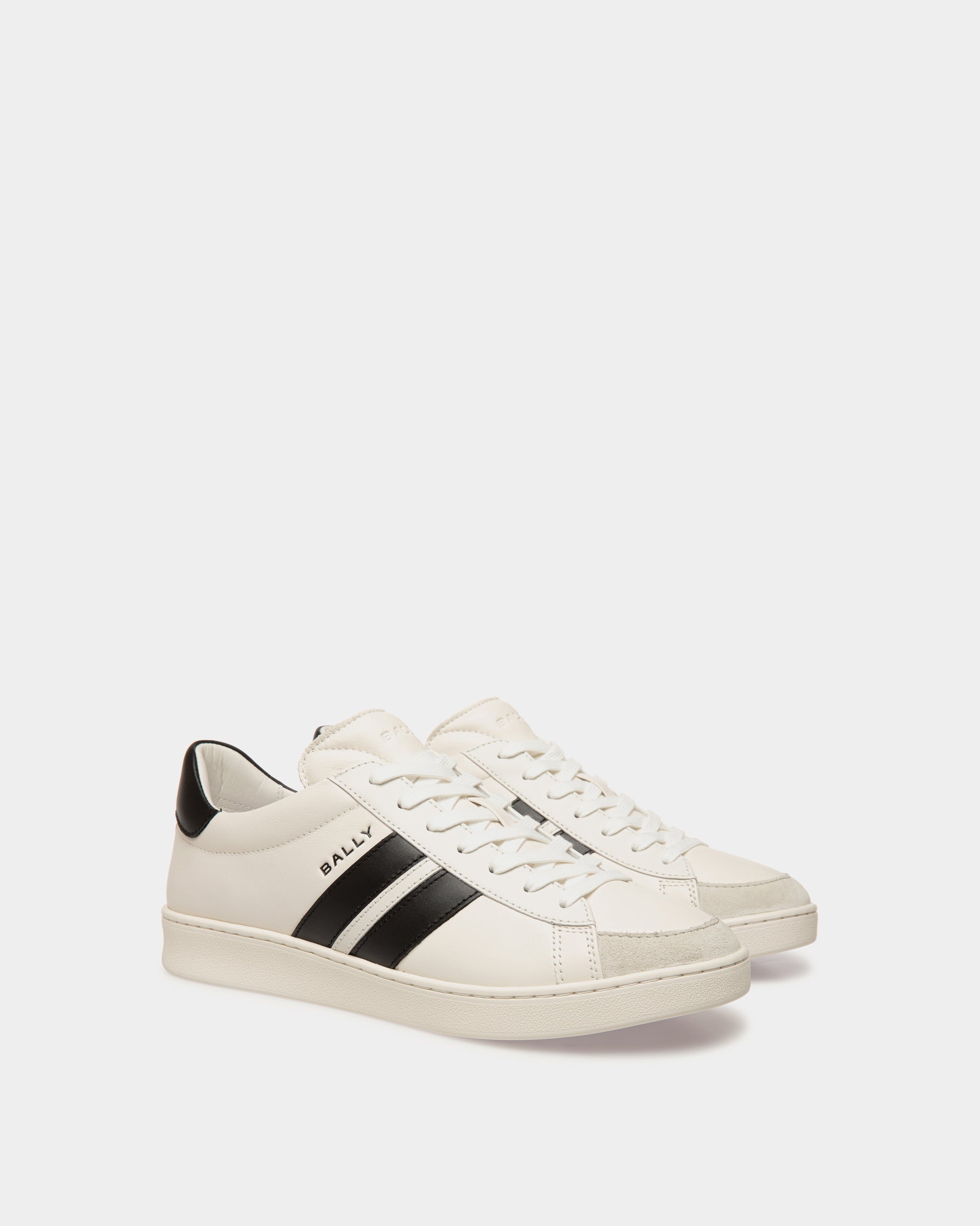 Sneaker Tennis En Cuir Blanc Et Noir - Homme - Bally - 03