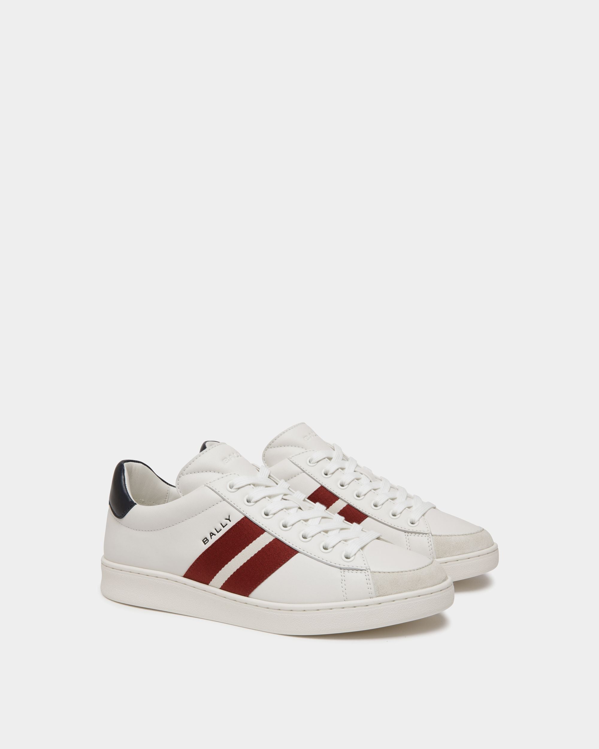 Sneaker Tennis En Cuir Blanc Et Navy Blue - Homme - Bally - 02