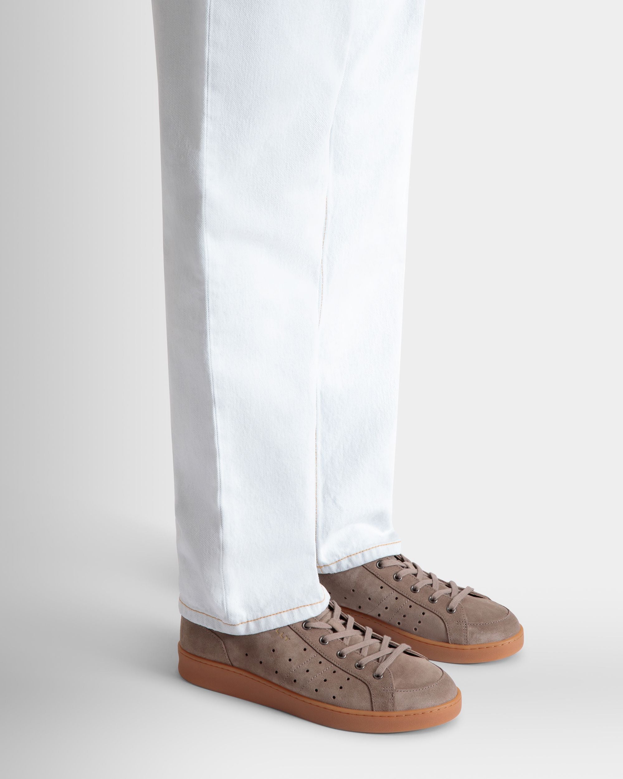 Sneaker Tennis En Daim Taupe Et Deep Burgundy - Homme - Bally - 02