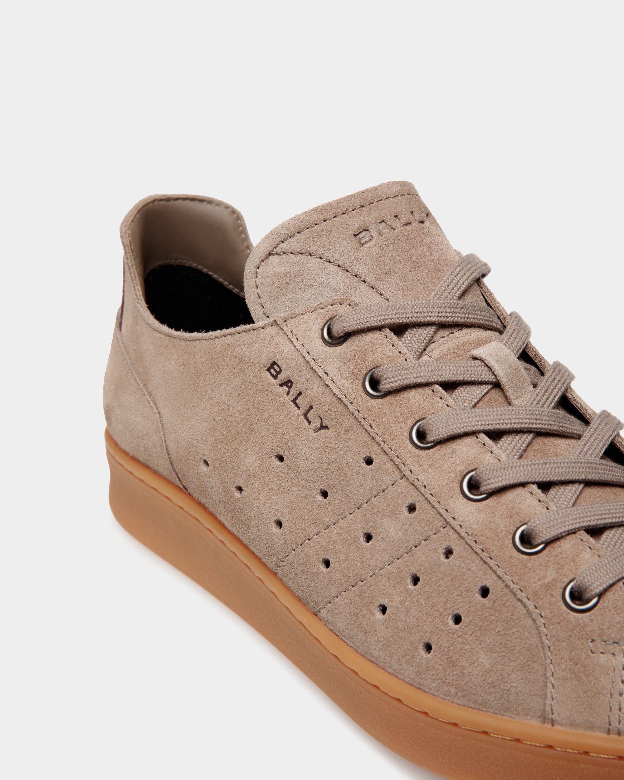 Sneaker Tennis En Daim Taupe Et Deep Burgundy - Homme - Bally - 06