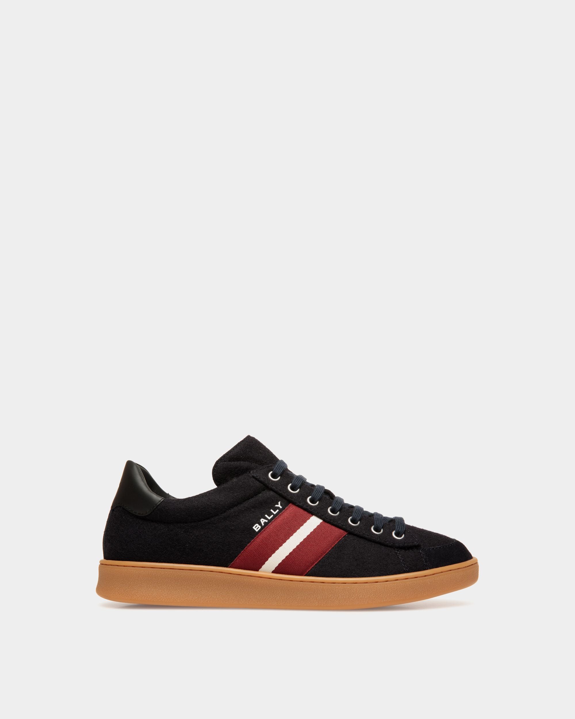 Sneaker Tennis En Tissu De Laine Navy Blue Et Cuir Noir - Homme - Bally - 01