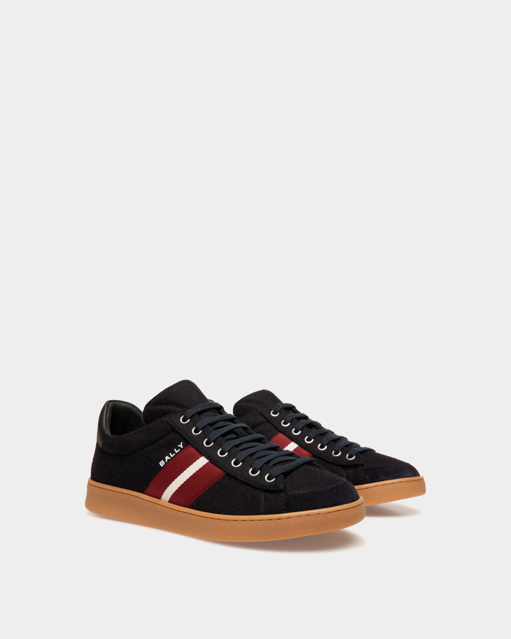 Sneaker Tennis En Tissu De Laine Navy Blue Et Cuir Noir - Homme - Bally - 02
