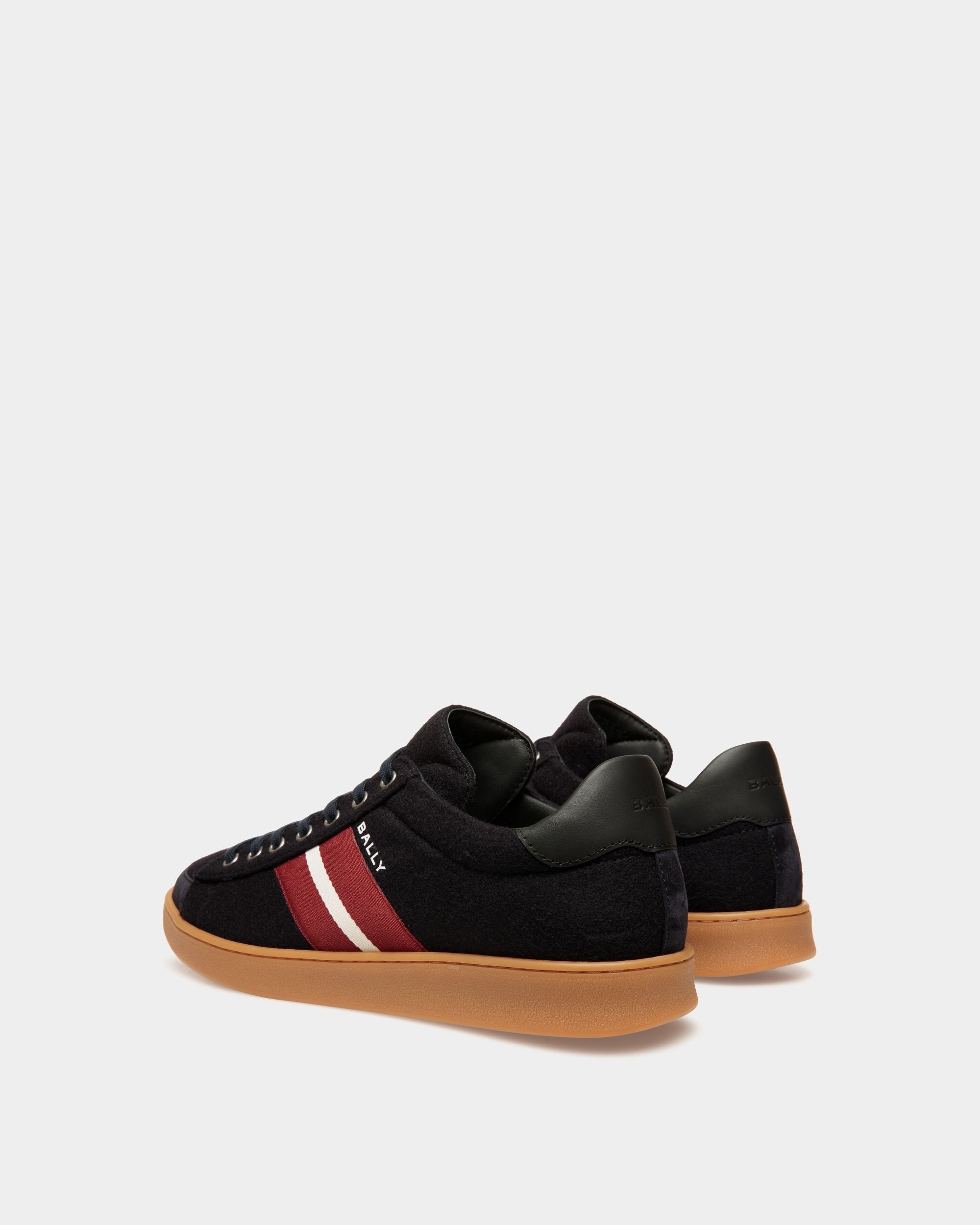 Sneaker Tennis En Tissu De Laine Navy Blue Et Cuir Noir - Homme - Bally - 03