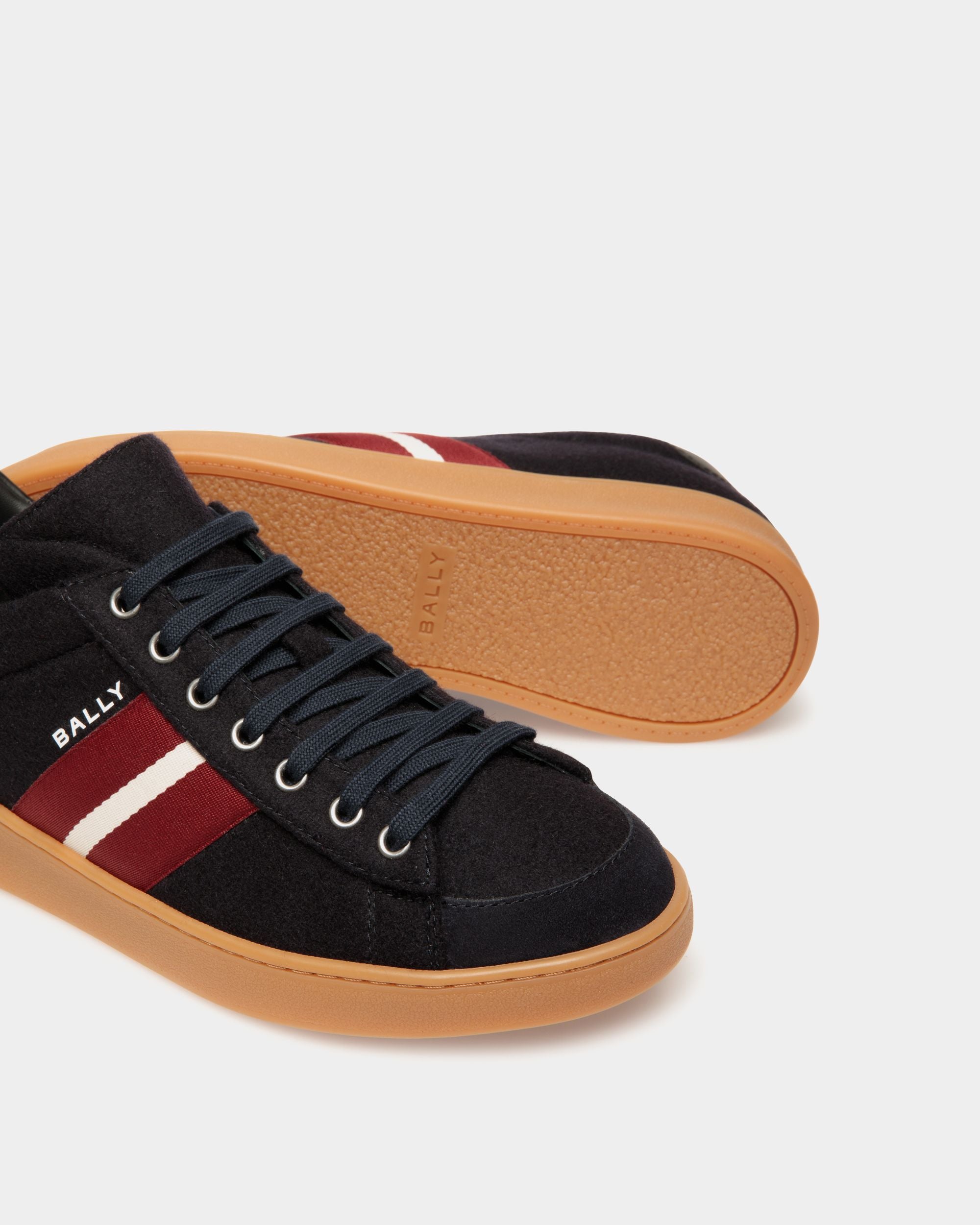 Sneaker Tennis En Tissu De Laine Navy Blue Et Cuir Noir - Homme - Bally - 04