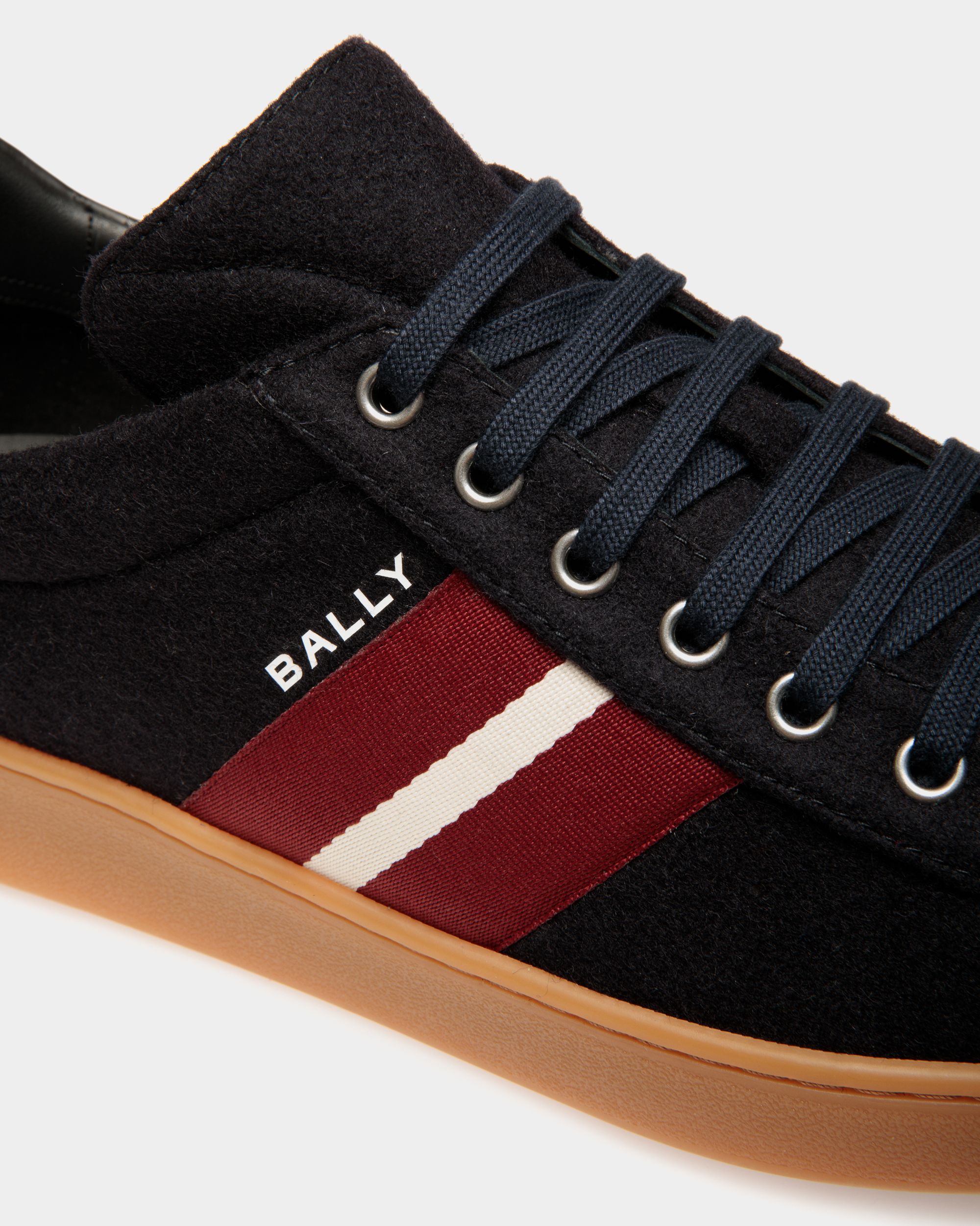 Sneaker Tennis En Tissu De Laine Navy Blue Et Cuir Noir - Homme - Bally - 05