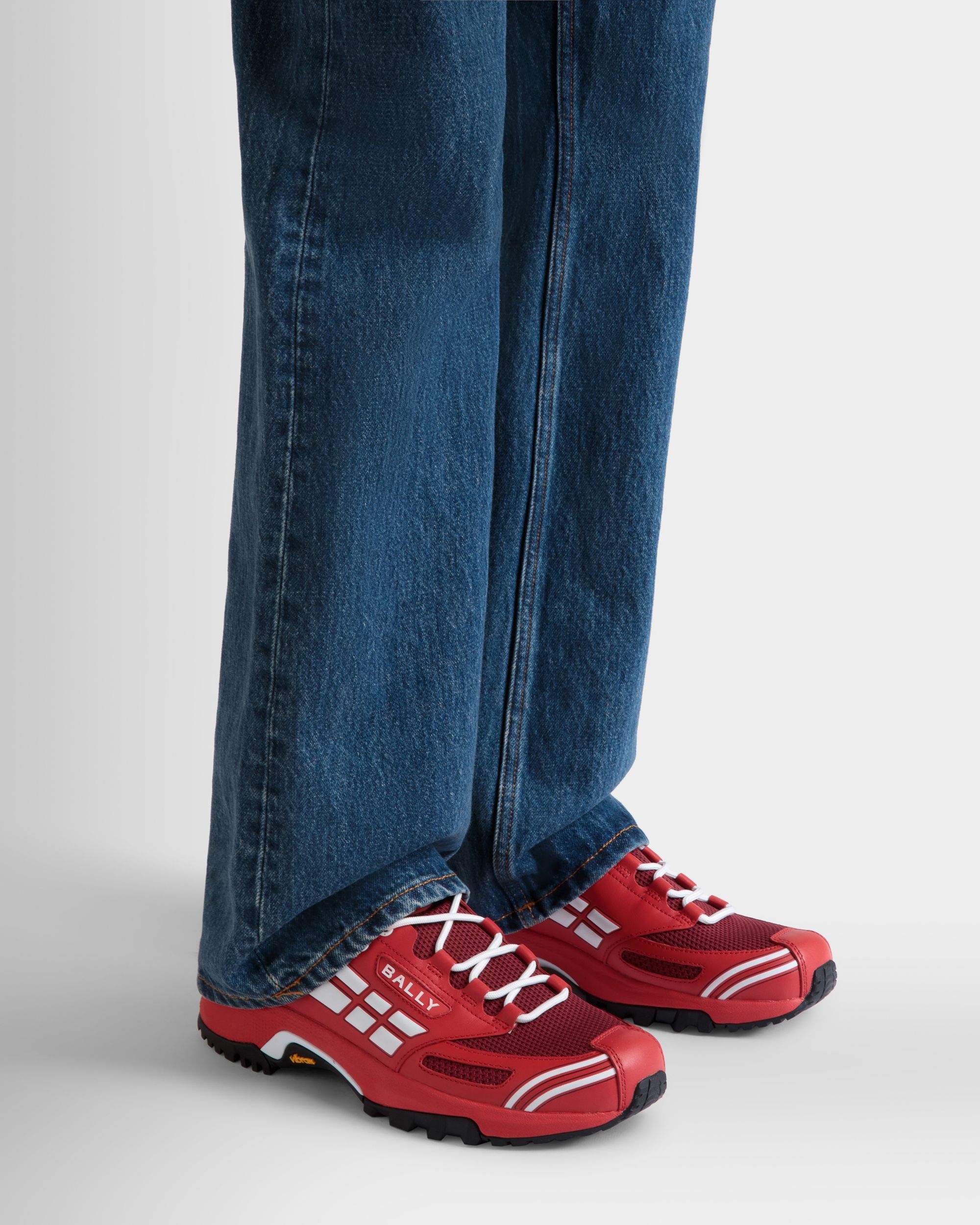 Sneaker Faster En Cuir Et Maille Rouges - Homme - Bally - 02