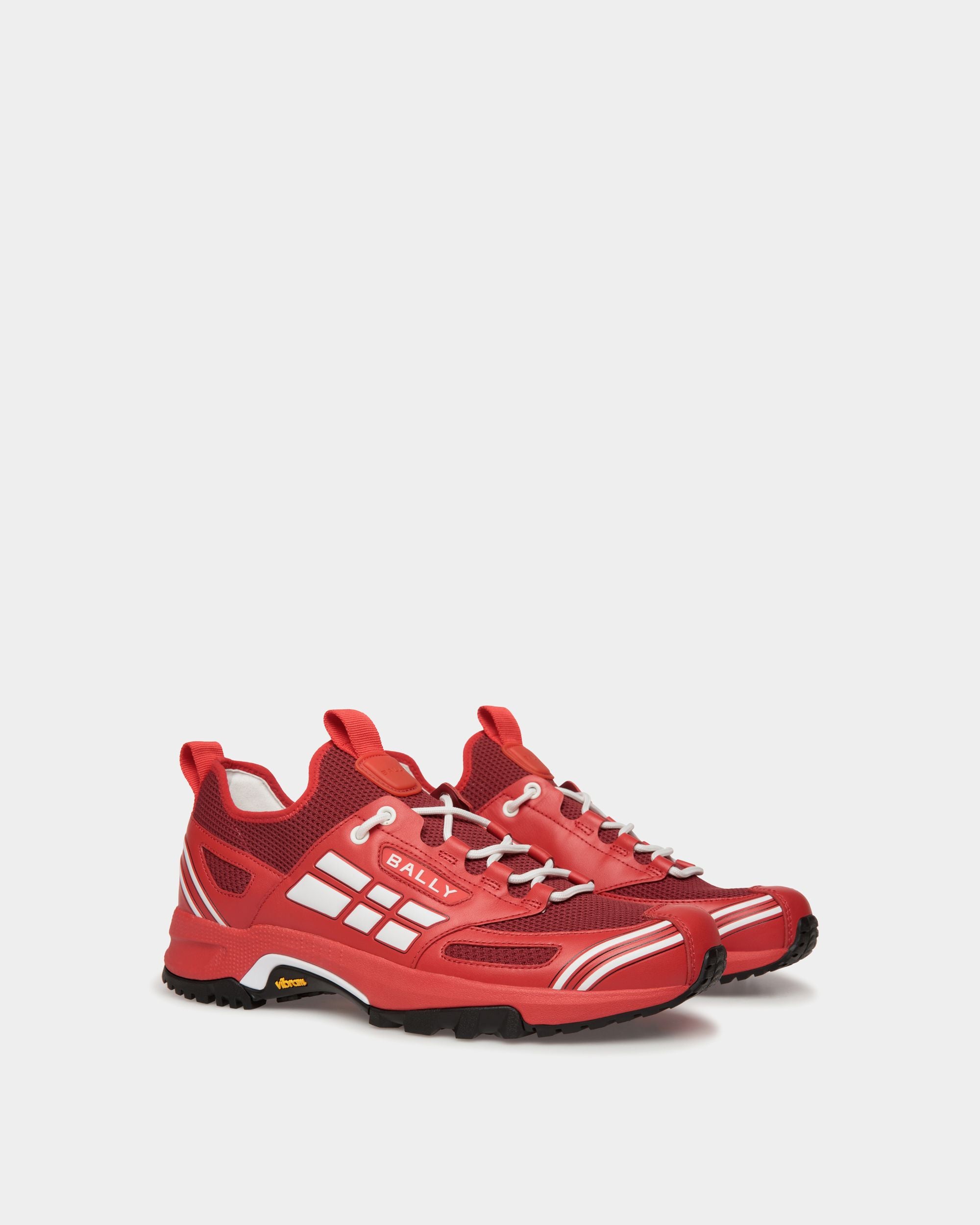 Sneaker Faster En Cuir Et Maille Rouges - Homme - Bally - 03