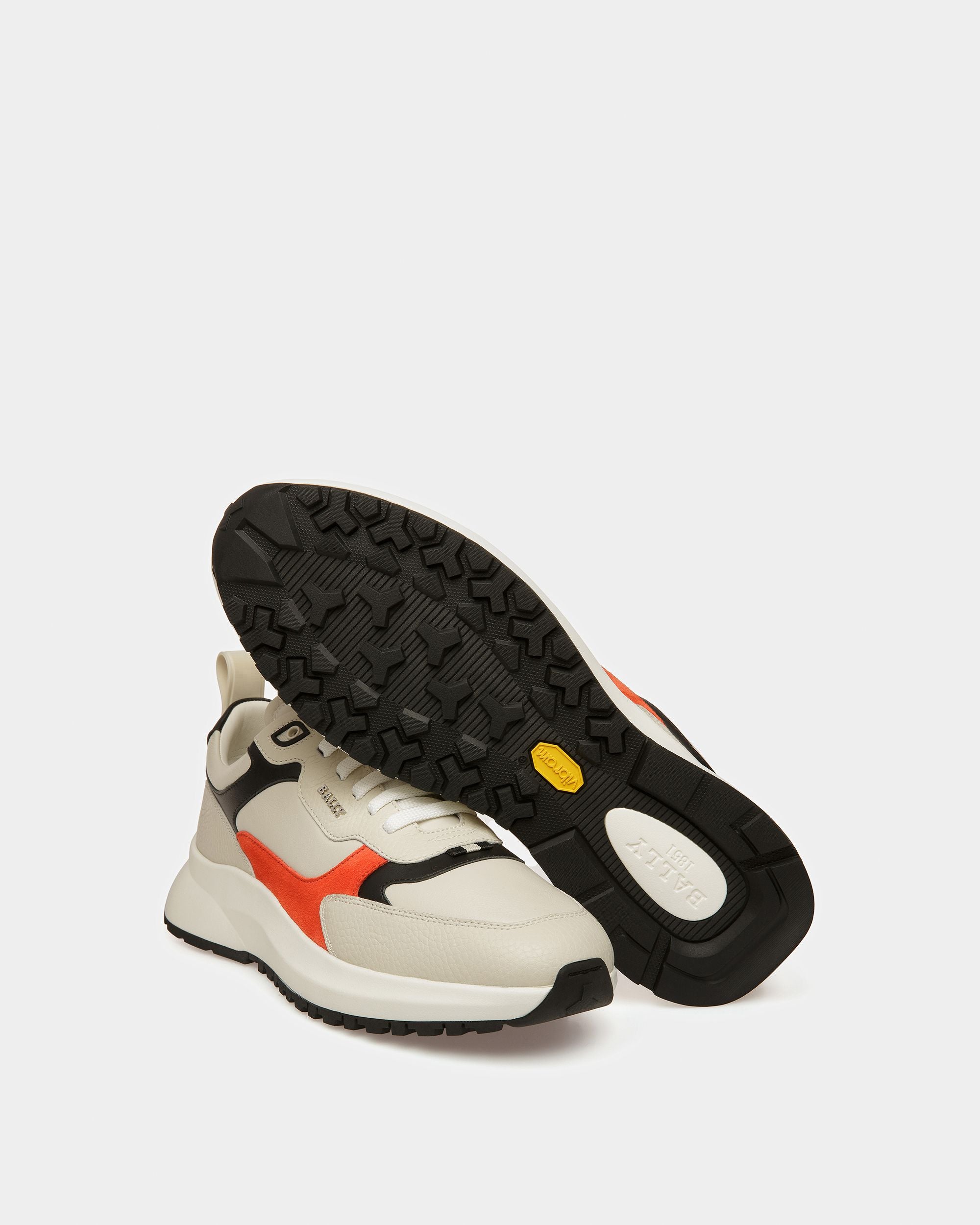 Dave Sneakers En Cuir Et Tissu Blanc Poussière Et Orange - Homme - Bally - 04