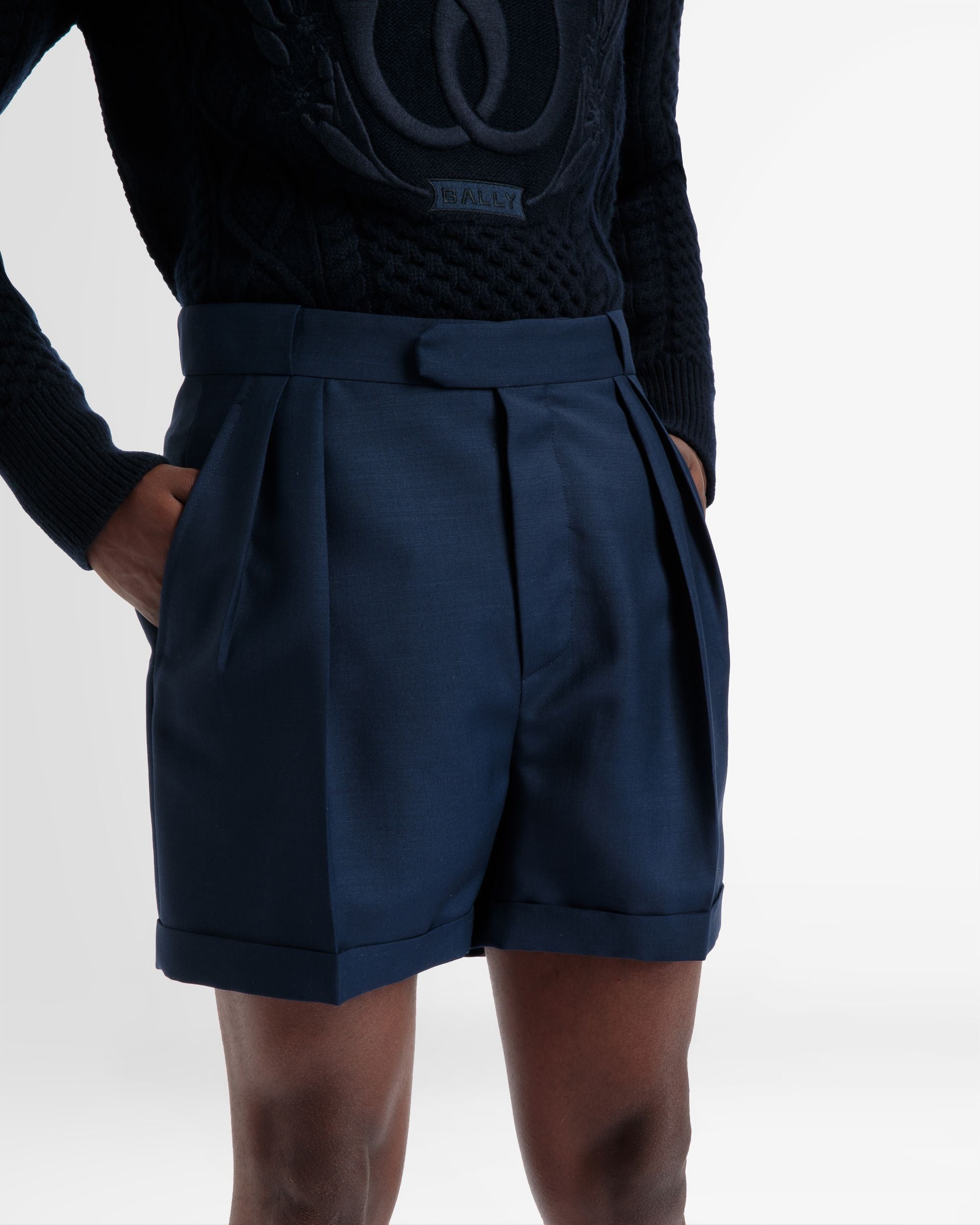 Bermuda En Laine Bleu Marine - Homme - Bally - 02