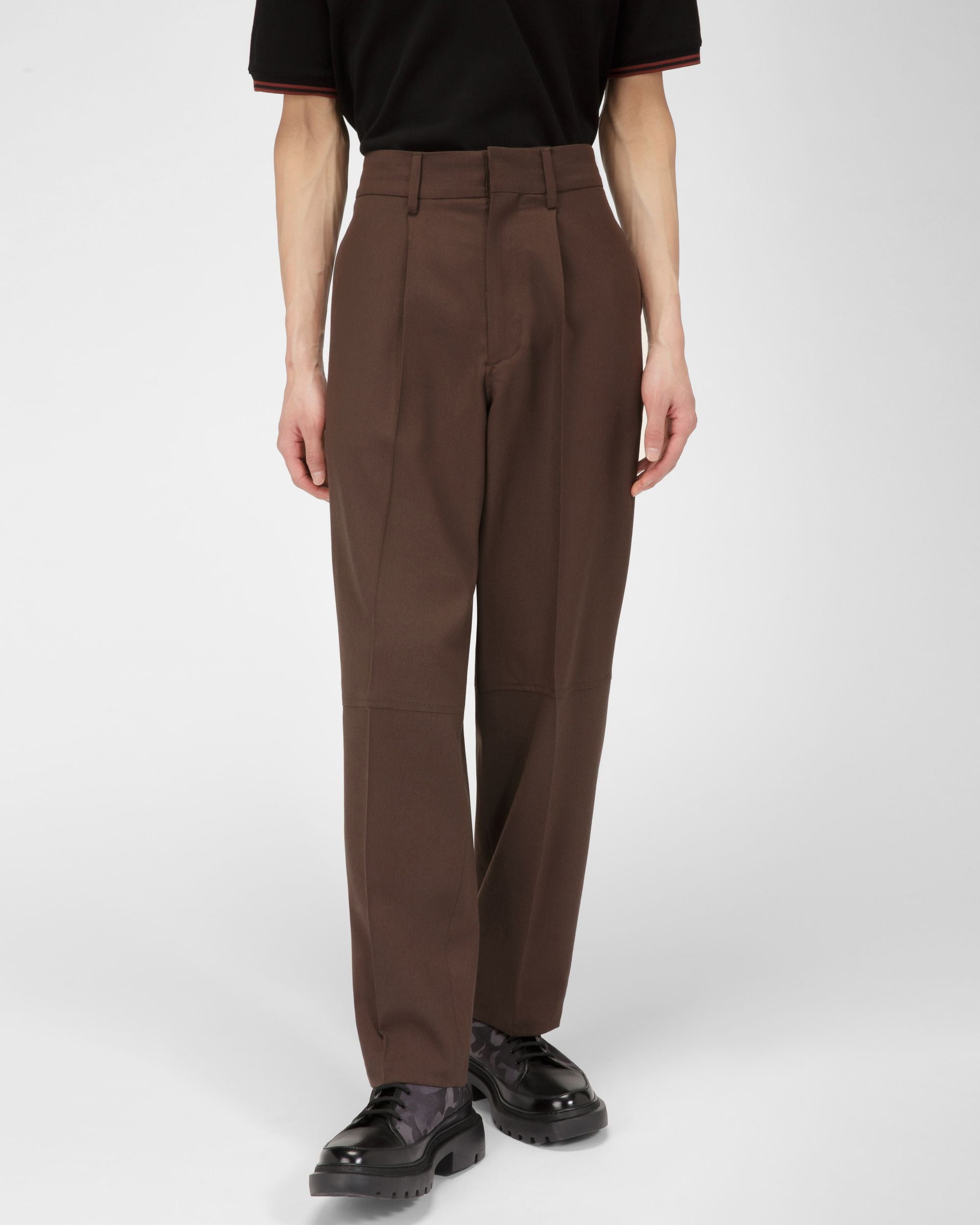 Pantalon En Laine Marron Ébène - Homme - Bally - 01